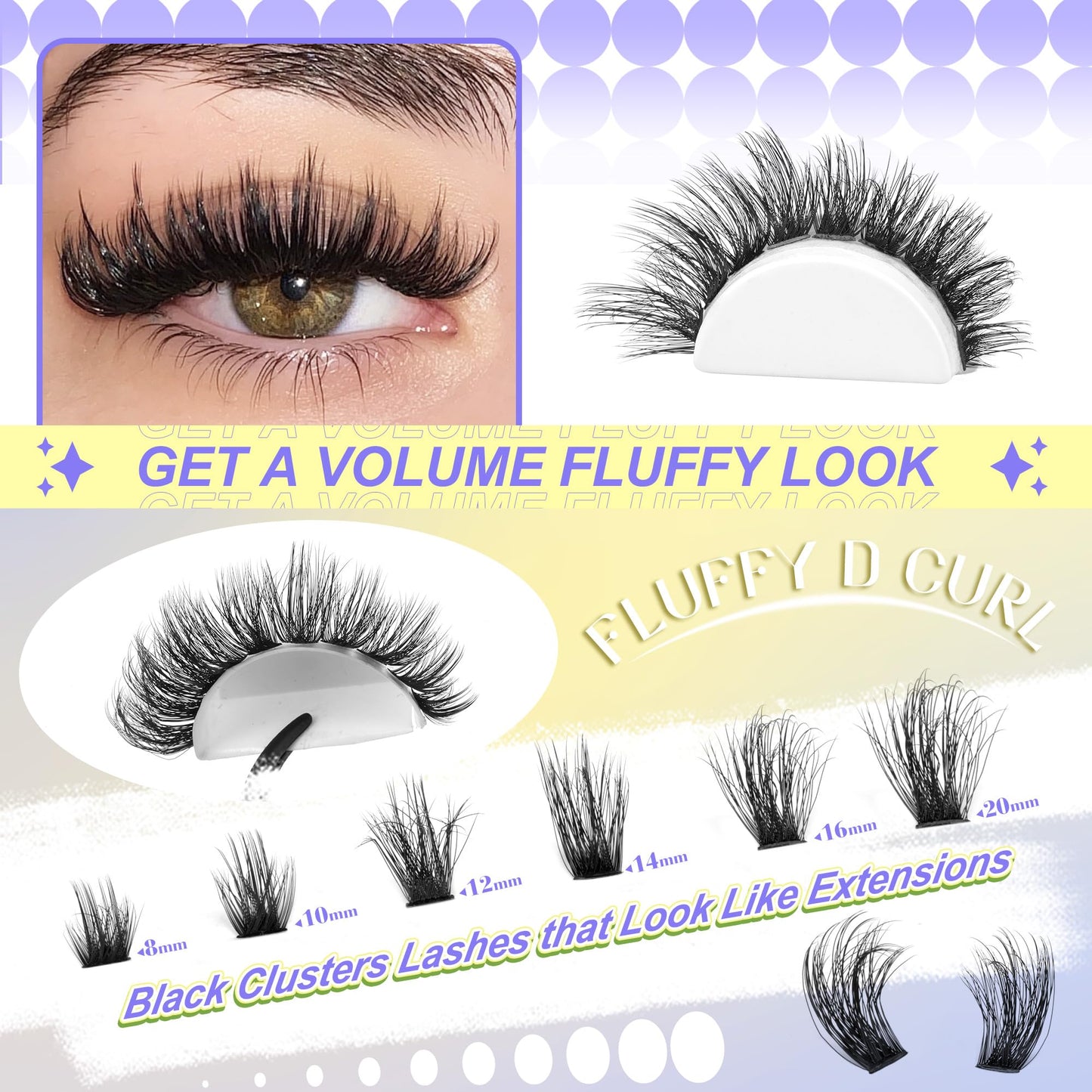 Wimpern Extensions Set Künstliche Wimpern Natürliche DIY Wimpernverlängerung Cluster Wimpern 16MM Individuelle Lashes Kit 40D Nerz Wimpern Fluffy mit Lash Bond und Seal Lash Tweezers