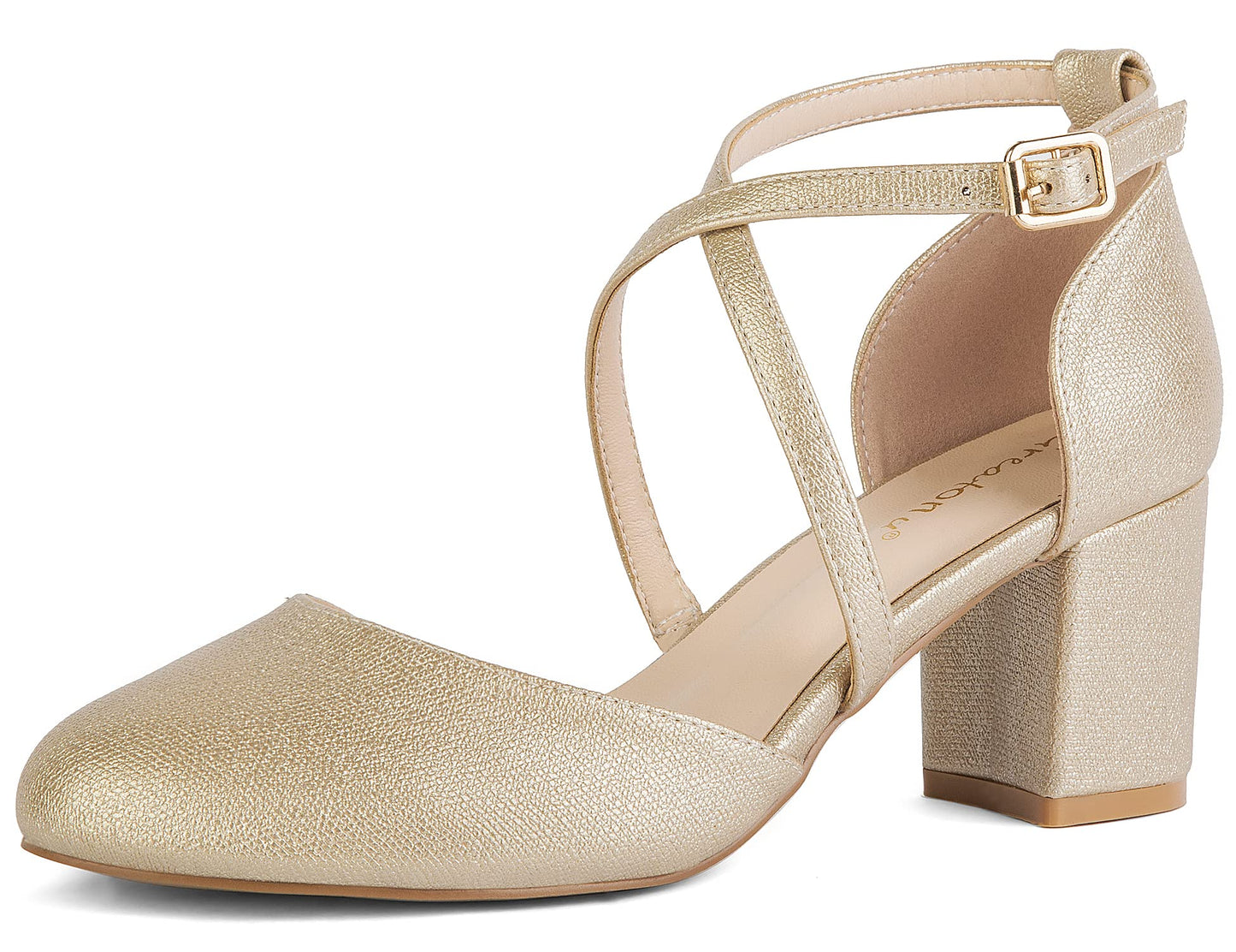 Greatonu Damen Pumps Riemchenpumps Spangenpumps Sandale mit Kreuz Knöchelriemen Blockabsatz Geschlossener Spitze Glitzer Pumps - Perfekt für Hochzeiten und Partys