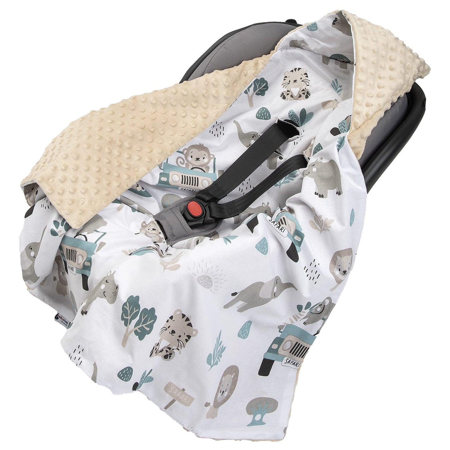 Medi Partners Einschlagdecke Baby Babyschale 100% Baumwolle für Sommer 85x85cm Kinderwagen Kuscheldecke universal Baby Decke Einschlagdecken Babydecke Buggy Autositz (weiße Sterne mit grauen Minky