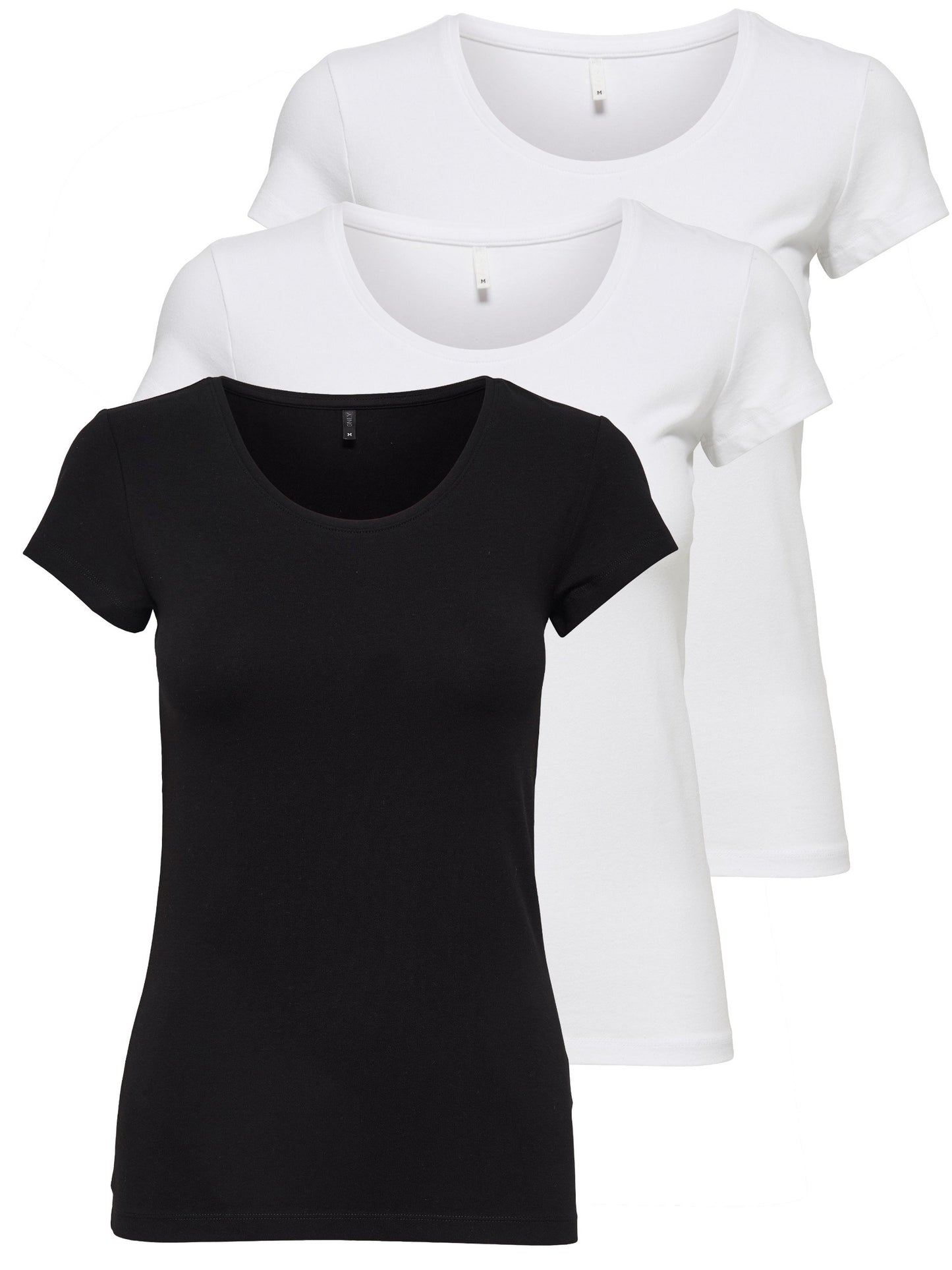 ONLY 3er Pack Damen T-Shirt schwarz oder weiß Kurzarm lang Basic Sommer T-Shirts XS S M L XL 15209153