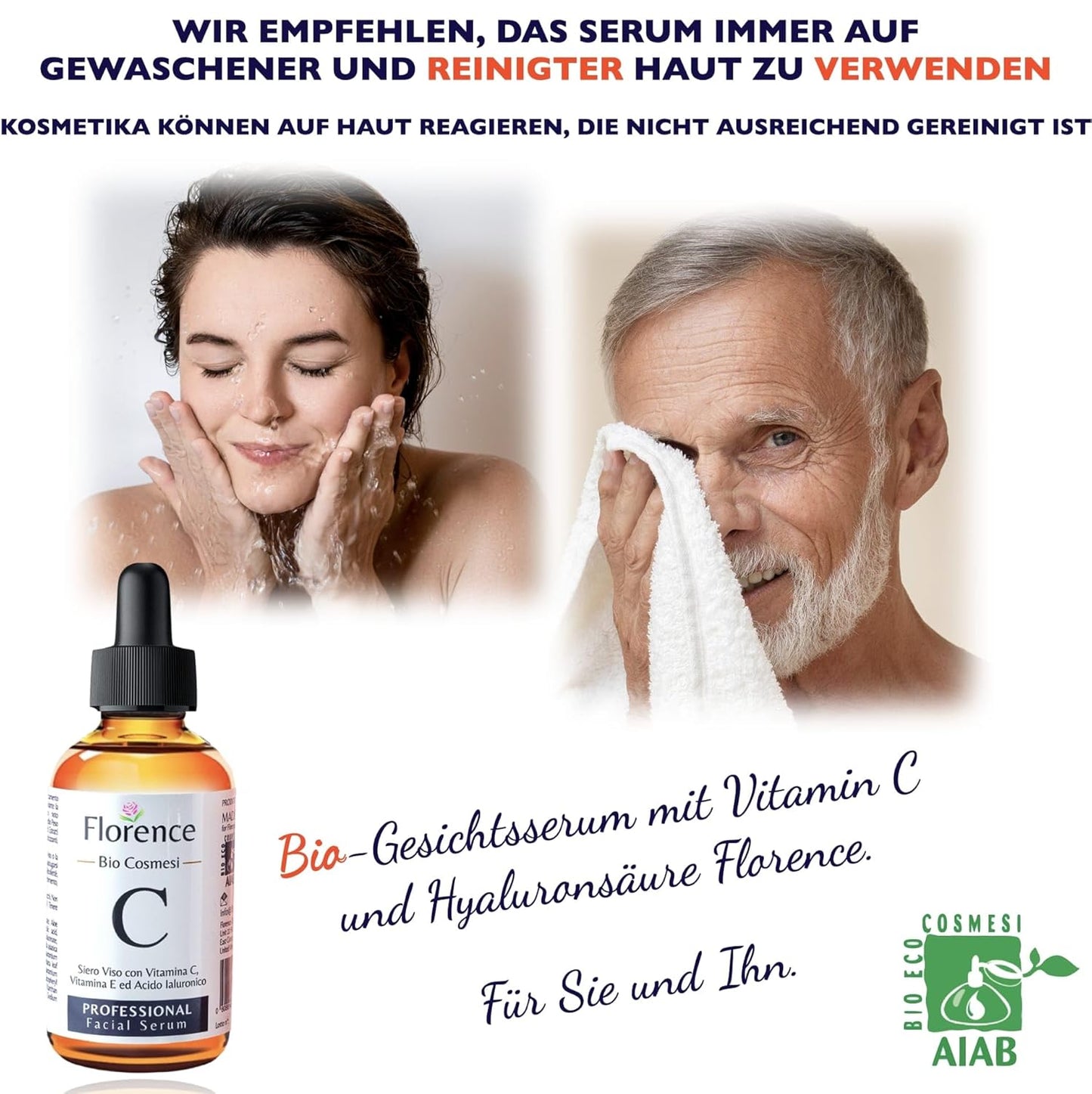 60ml Bio Hyaluron Serum mit Vitamin C, E. Hochkonzentriert Anti-Falten, Anti-Aging und Dunkle-Flecken. Hyaluronsäure-Gesichtsserum, ideal als Augenkonturcreme und für Dermaroller. Vegane Naturkosmetik