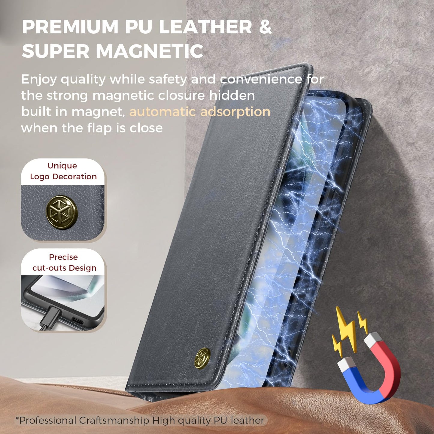 GUCASBE Handyhülle für Samsung Galaxy S24 Ultra Hülle, Premium Lederhülle Klappbar Flip Case RFID Schutzhülle Kartenfach Standfunktion Klapphülle Handytasche für Samsung Galaxy S24 Ultra - Schwarz