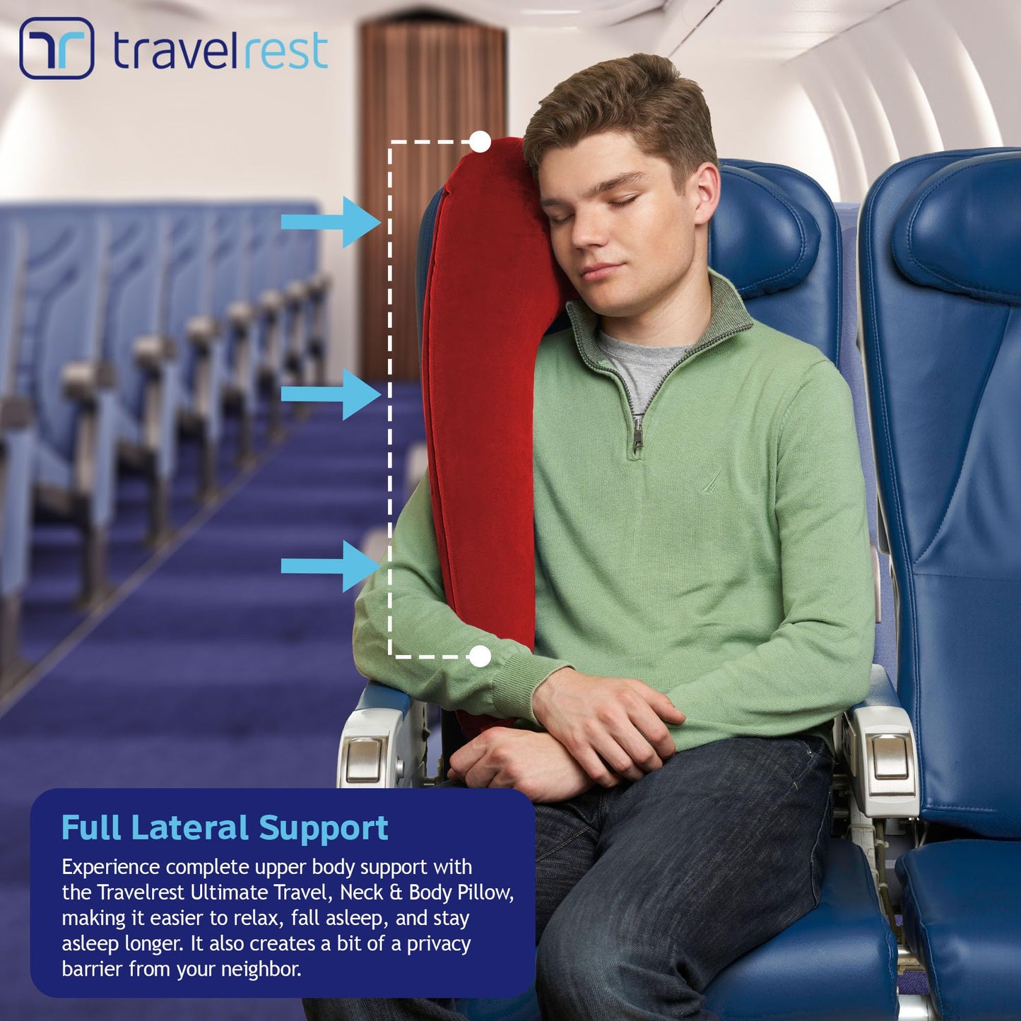 TRAVELREST Ultimatives Reisekissen für Nacken und Körper, Flugzeug- und Autositze, aufblasbar, platzsparend, zum Schlafen auf Langen Flügen, Nickerchen auf Roadtrips, für Reisen im Auto und Bus, blau