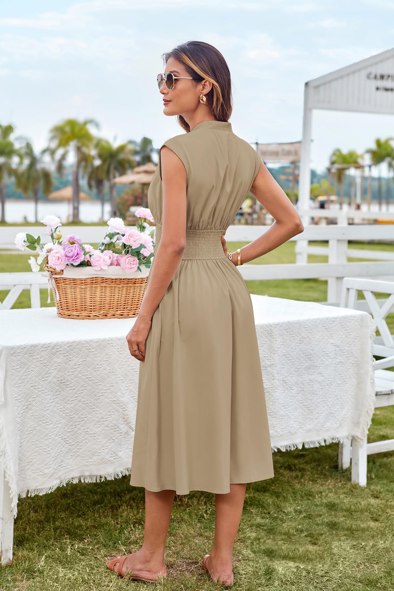 GRACE KARIN Damenkleid mit Reißverschluss vorne V-Ausschnitt A-Linie Cocktail Midi Party Hochzeitskleid mit Tasche