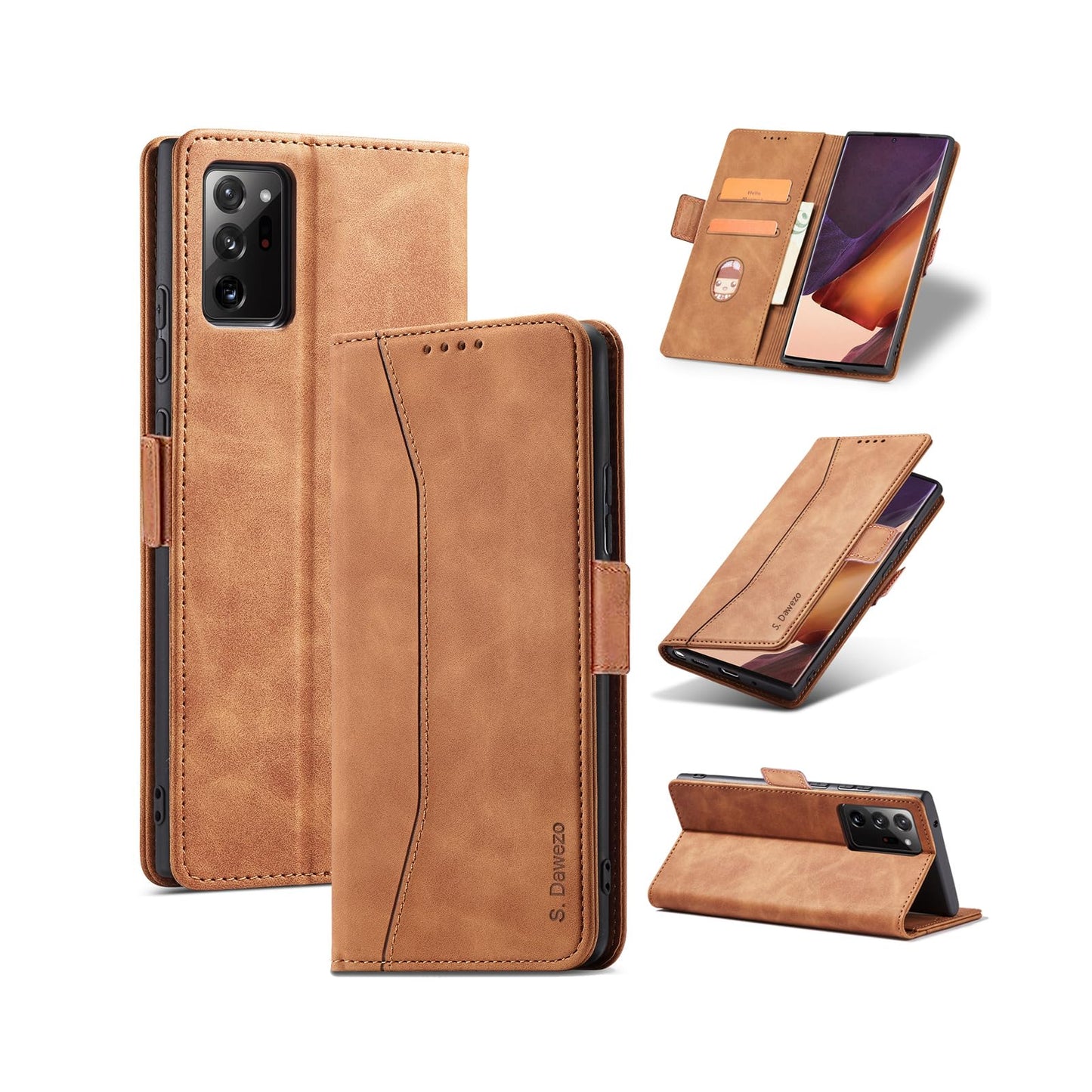 S. Dawezo Hülle für Samsung Galaxy S22 Plus, Premium Leder magnetische Handyhülle mit Ständer, Kartenfach und Brieftasche, Shock Absorbing, kompatibel mit Samsung S22 Plus-Kaffee
