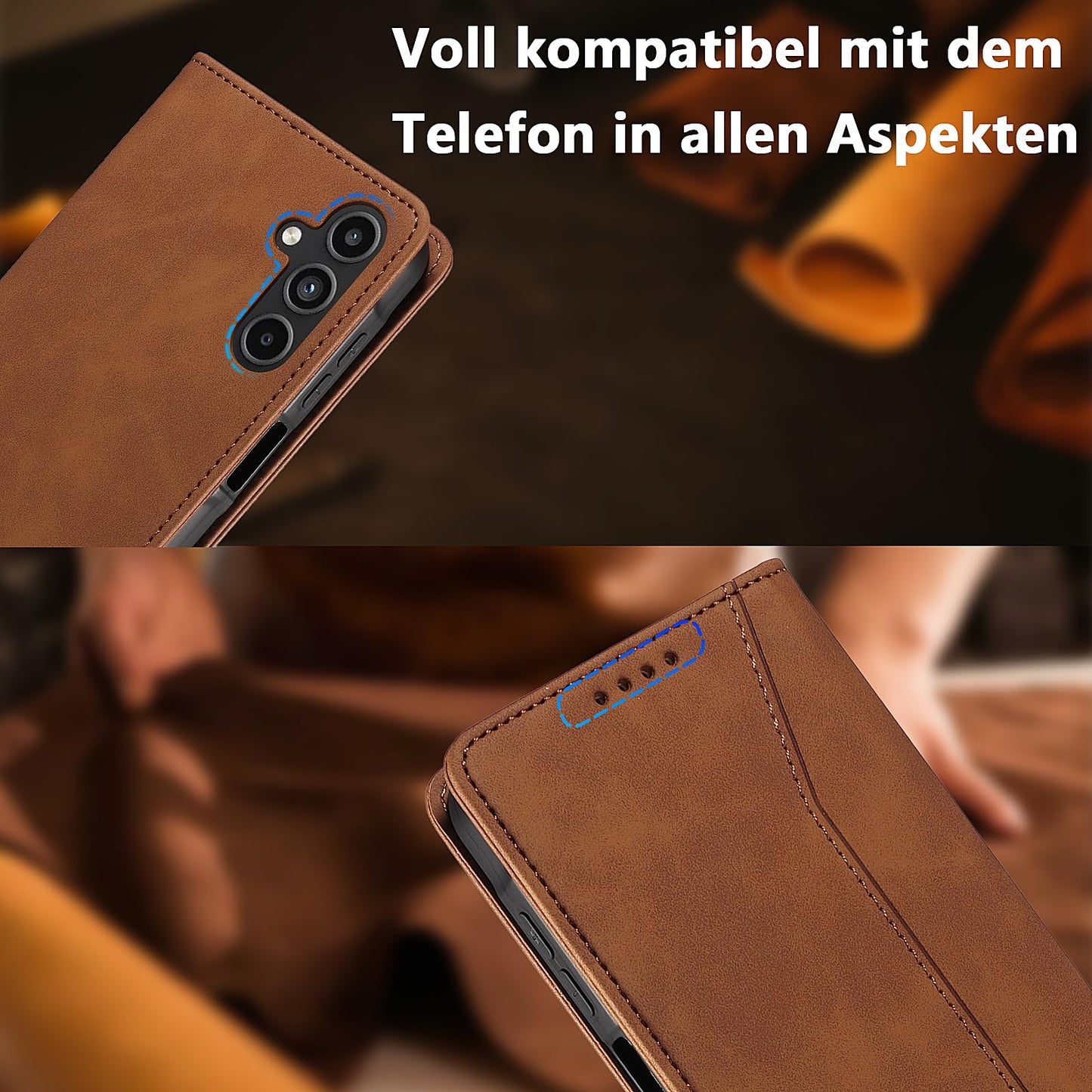 S. Dawezo Hülle für Samsung Galaxy S22 Plus, Premium Leder magnetische Handyhülle mit Ständer, Kartenfach und Brieftasche, Shock Absorbing, kompatibel mit Samsung S22 Plus-Kaffee