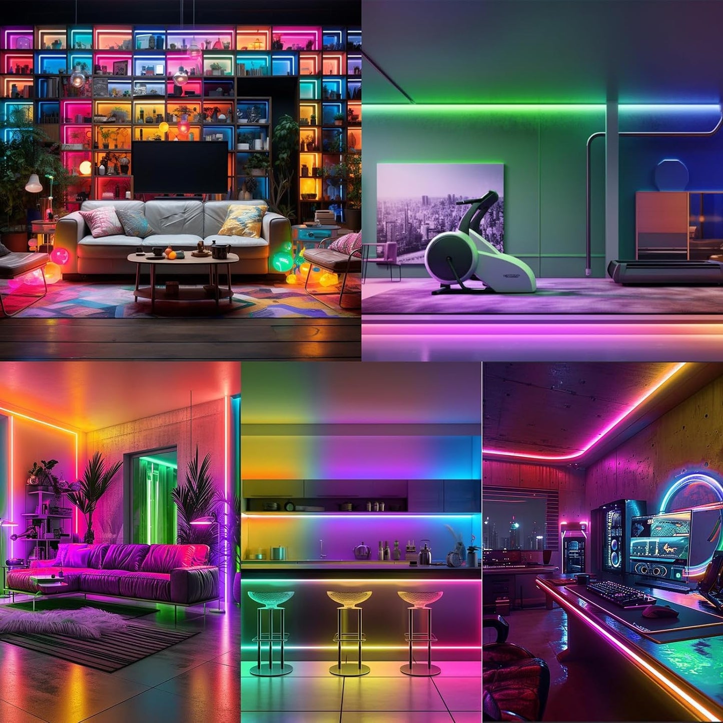 BUNACET COB RGB LED Strip 6M 24V Dimmbar, LED Streifen 3456 LEDs, Leiste Band Stripes Lichtband mit Netzteil RF Fernbedienung & APP Bluetooth für Küche Schlafzimmer Deko