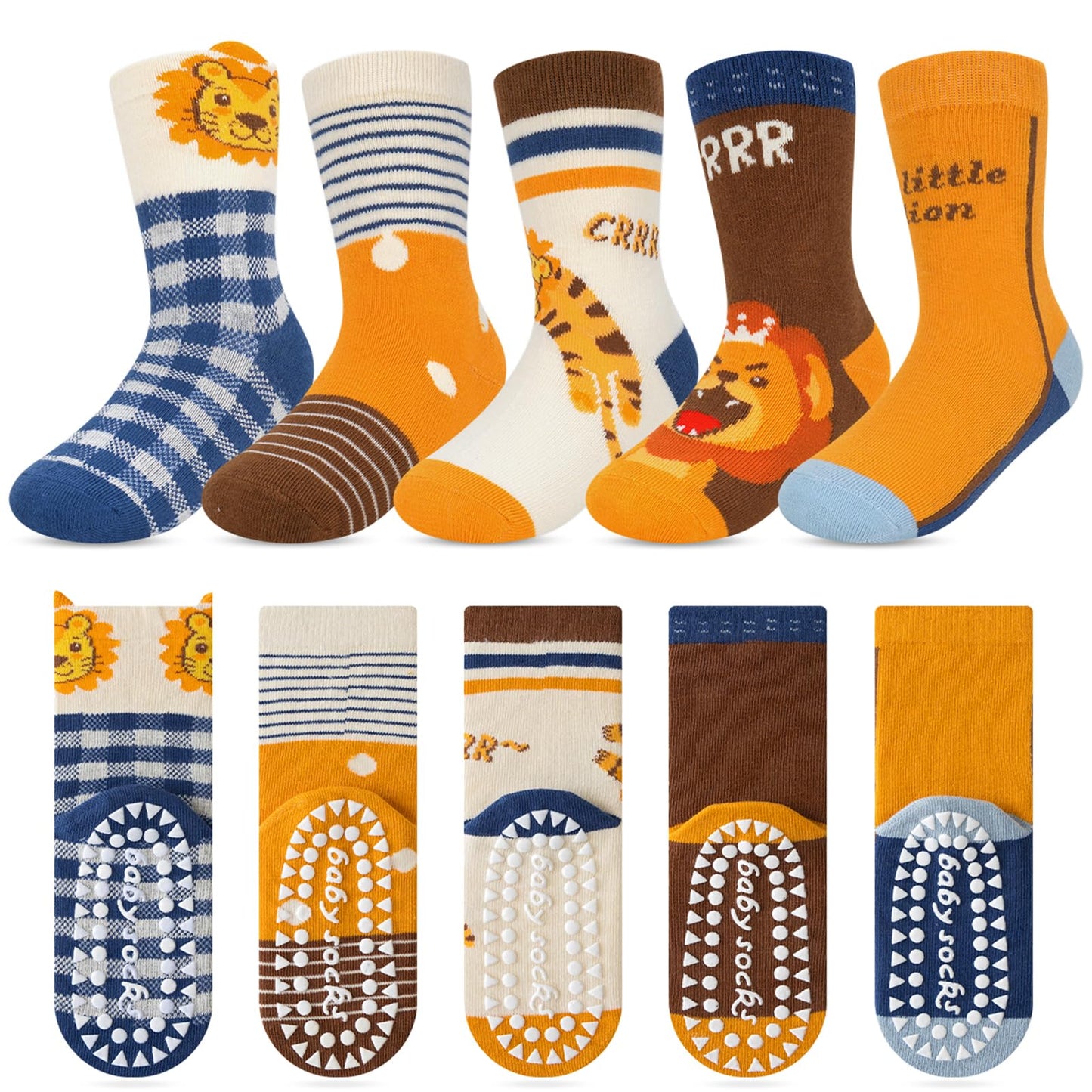 Kyopp 5 Paar Stoppersocken Kinder Baumwolle Socken Jungen Mädchen ABS Anti Rutsch Socken Tiermotive 25-37EU
