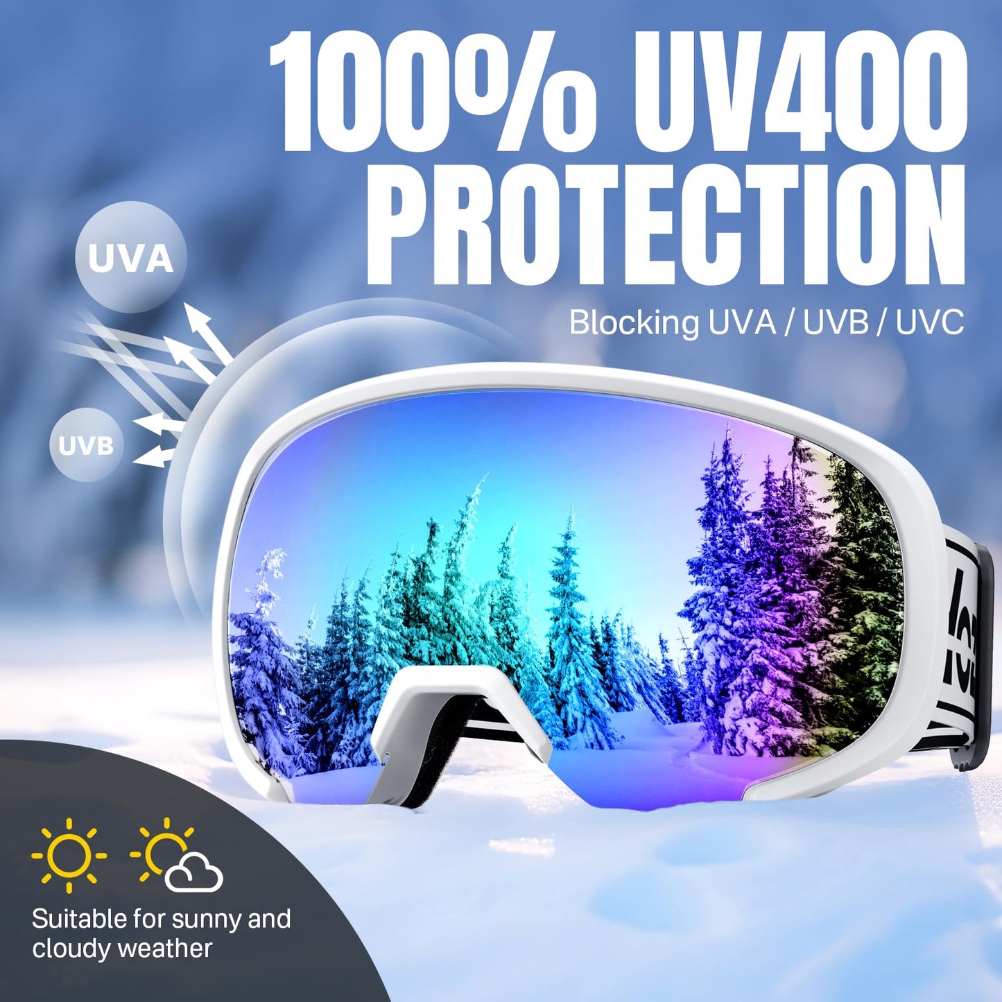 YOZISS OTG Ski Goggles for Men and Women, Magnetic Snowboard Goggles Anti-Fog & 100% UV Protection, OTG Ski Goggles Snow Goggles for Skiing & Winter Sports