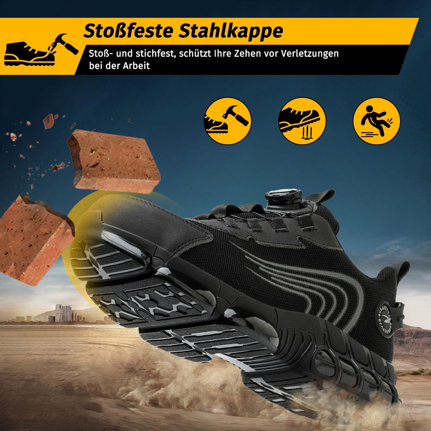 FOGOIN Sicherheitsschuhe Herren S3 Explorer 3.0 Sportliche Arbeitsschuhe Leicht Trends Drehknopf Anti-Smash und Anti-Punktur Arbeit Versicherung Schuhe Unisex