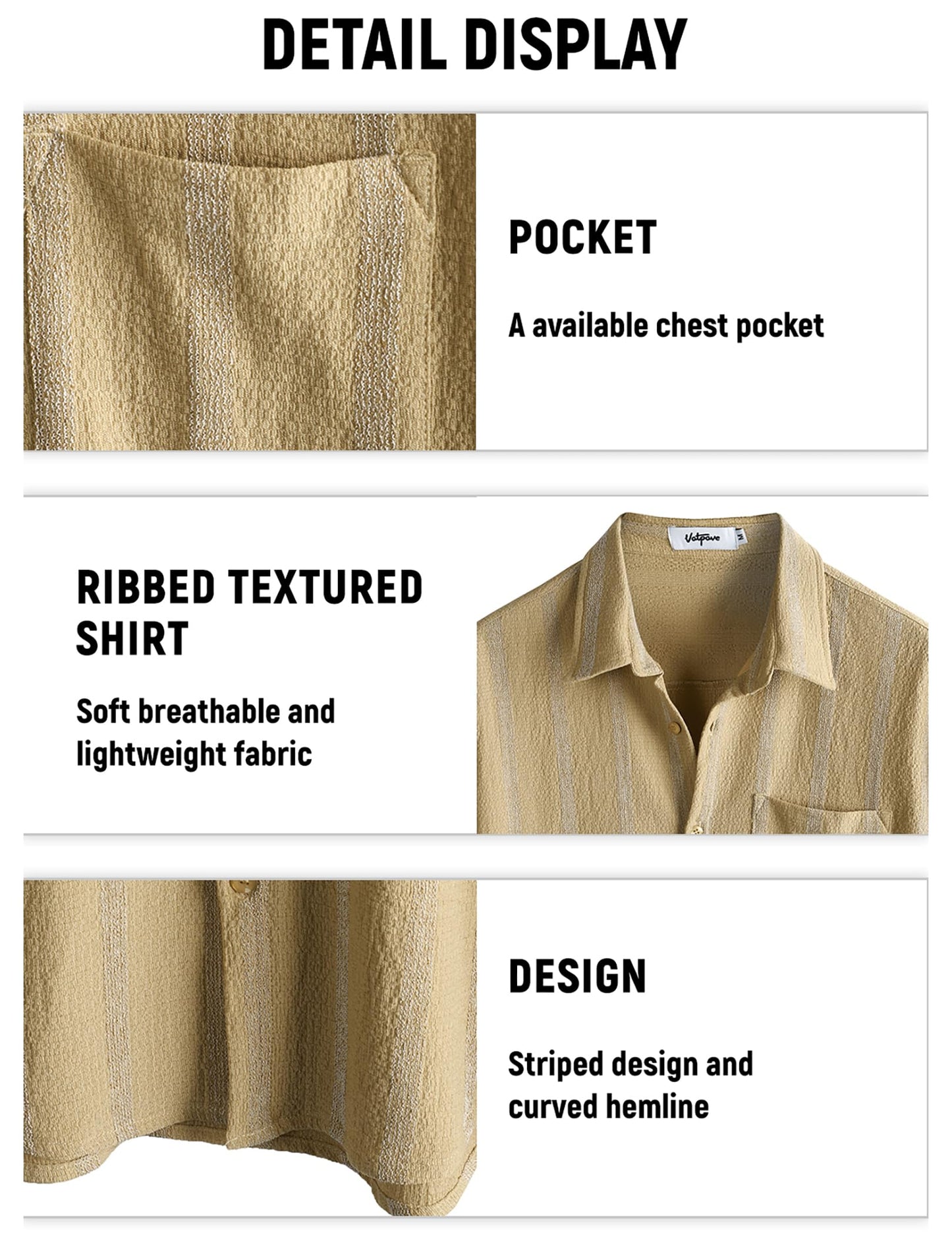 VATPAVE Herren Sommer Gestreifte Hemden Button Down Kurzarm Vintage Strand Hawaii Hemden mit Tasche