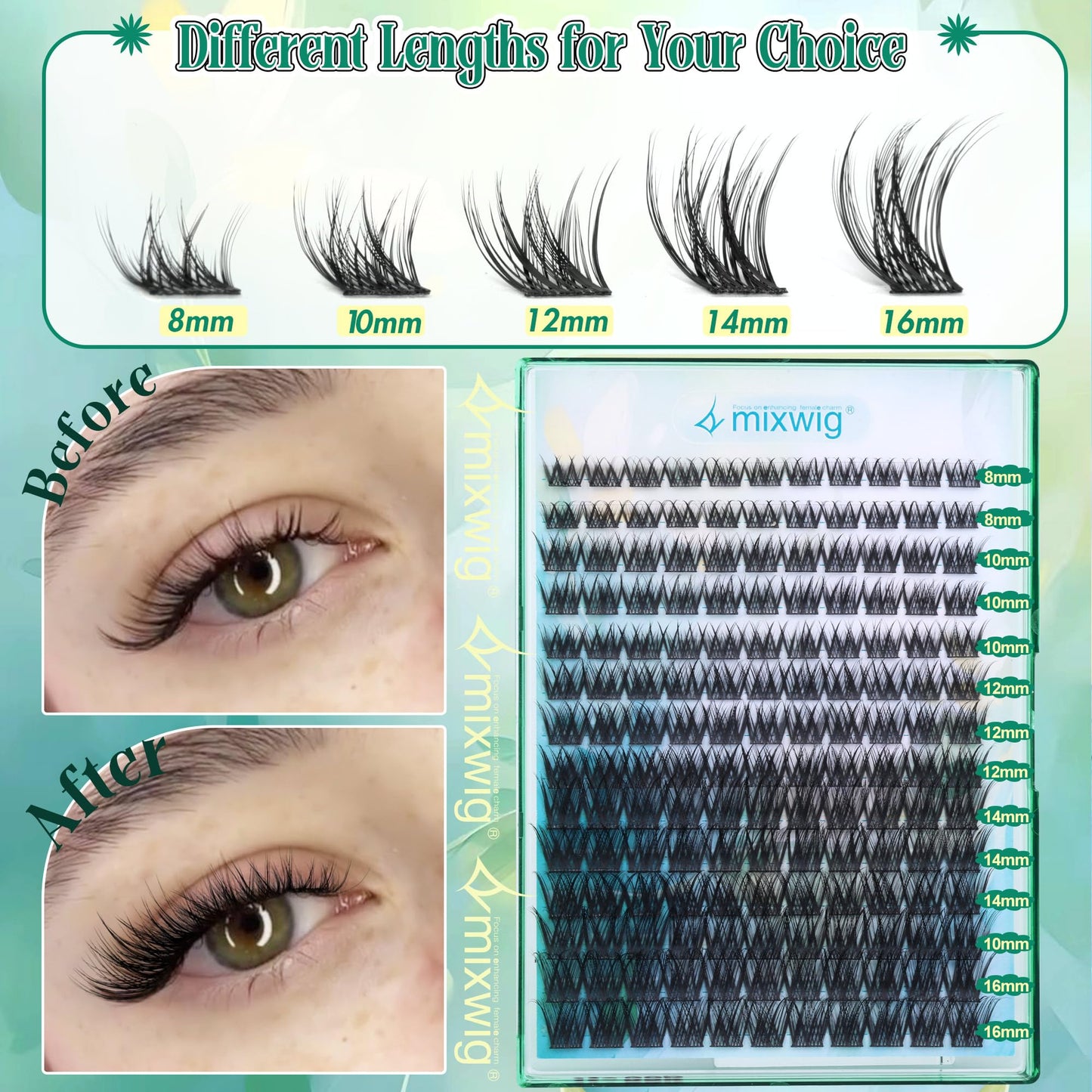 Wimpern Extensions Set Künstliche Wimpern Natürliche DIY Wimpernverlängerung Cluster Wimpern 16MM Individuelle Lashes Kit 40D Nerz Wimpern Fluffy mit Lash Bond und Seal Lash Tweezers