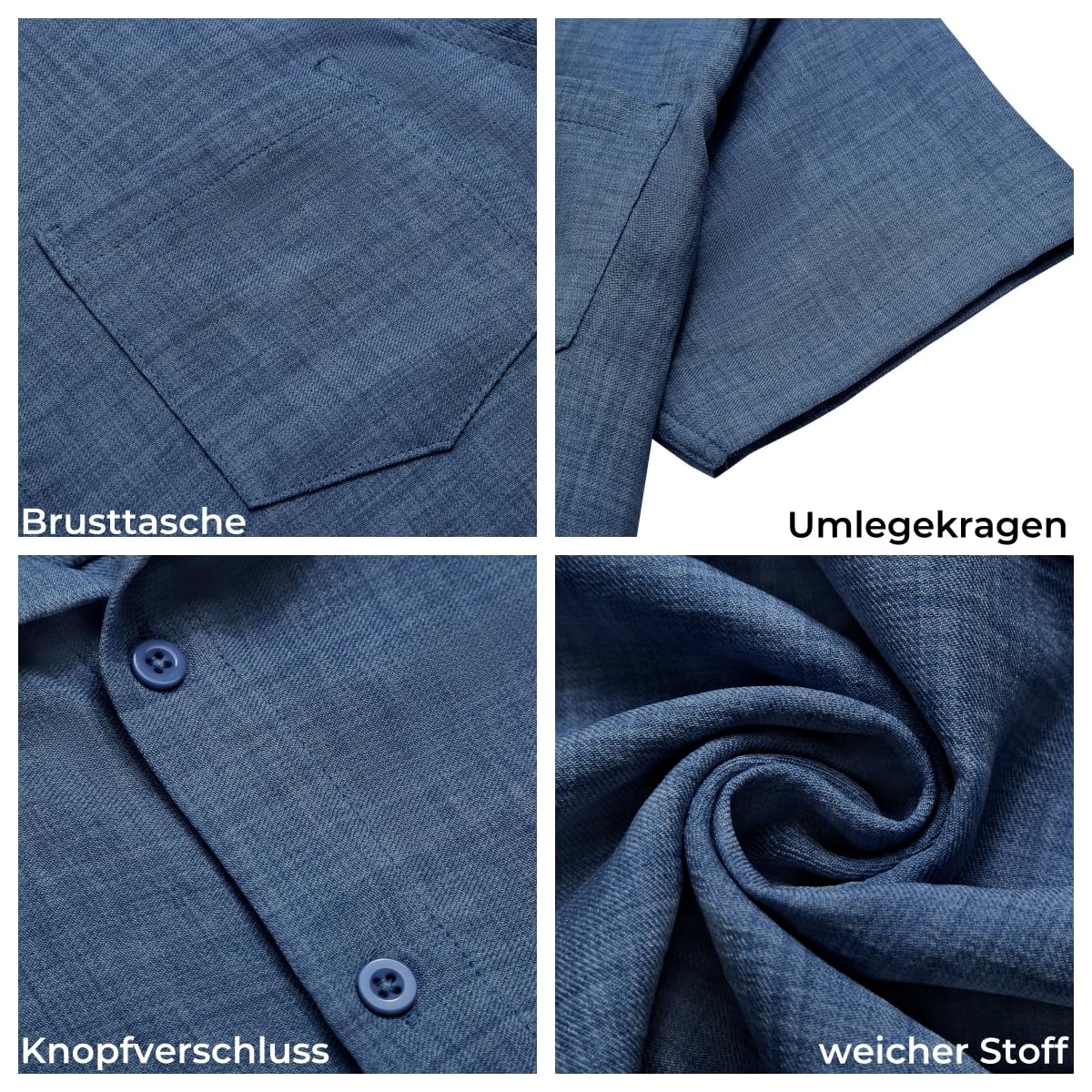 COOFANDY Herren Hemd Kurzarm Sommer Freizeit Männer Hemden Leicht Strand Regular Fit Hemd mit Brusttasche
