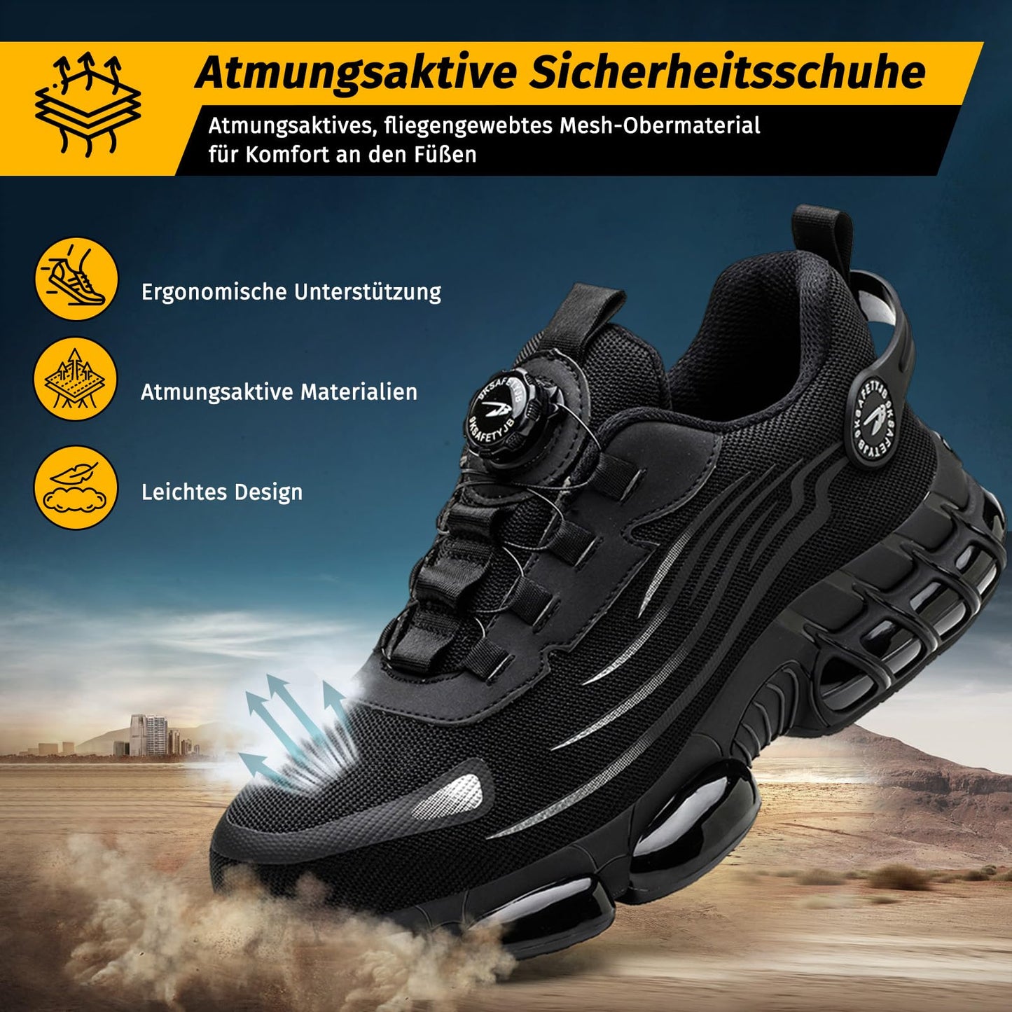 FOGOIN Sicherheitsschuhe Herren S3 Explorer 3.0 Sportliche Arbeitsschuhe Leicht Trends Drehknopf Anti-Smash und Anti-Punktur Arbeit Versicherung Schuhe Unisex