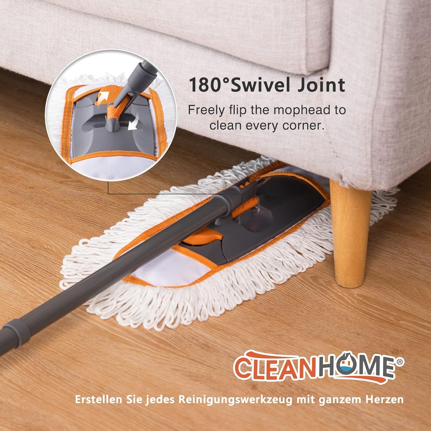 CLEANHOME Nass- & Trockenmopps für den Haushalt,Bodenwischer Set mit 3 Verschiedenen Waschbaren Mopp-Pads und Ausziehbarem langem Griff, Wischer Boden,Wischmopp for Hardwood,Marble,Tile Floor Mopping.