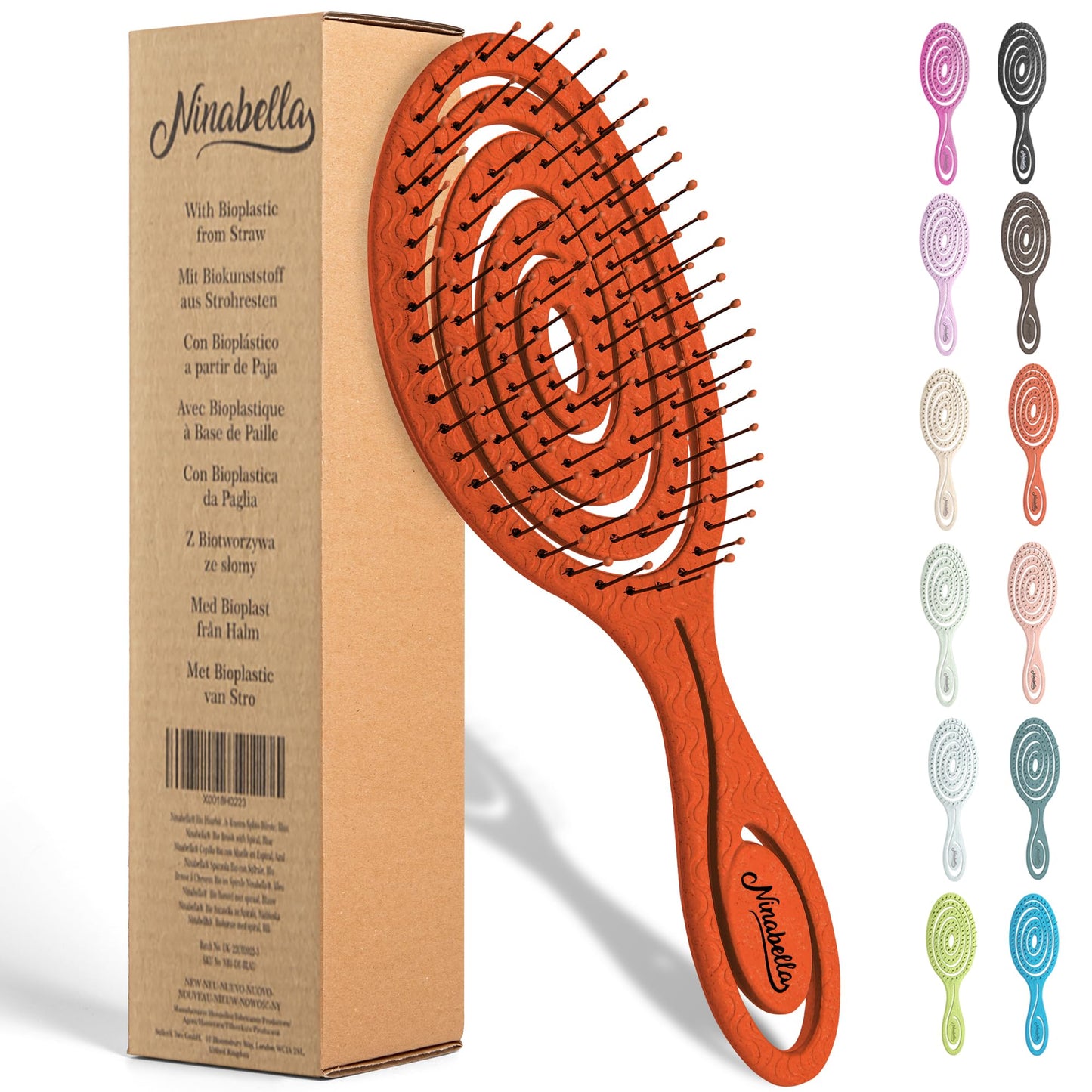 Ninabella Haarbürste ohne Ziepen für Damen, Herren & Kinder - Entwirrbürste auch für Locken & Lange Haare - Einzigartige Profi Detangler-Bürste mit Spiralfeder - Schwarz
