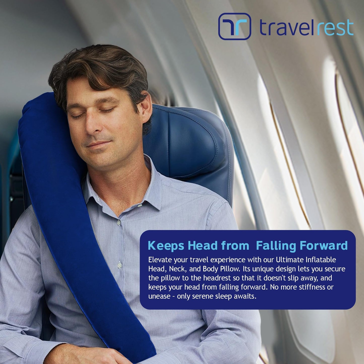 TRAVELREST Ultimatives Reisekissen für Nacken und Körper, Flugzeug- und Autositze, aufblasbar, platzsparend, zum Schlafen auf Langen Flügen, Nickerchen auf Roadtrips, für Reisen im Auto und Bus, blau