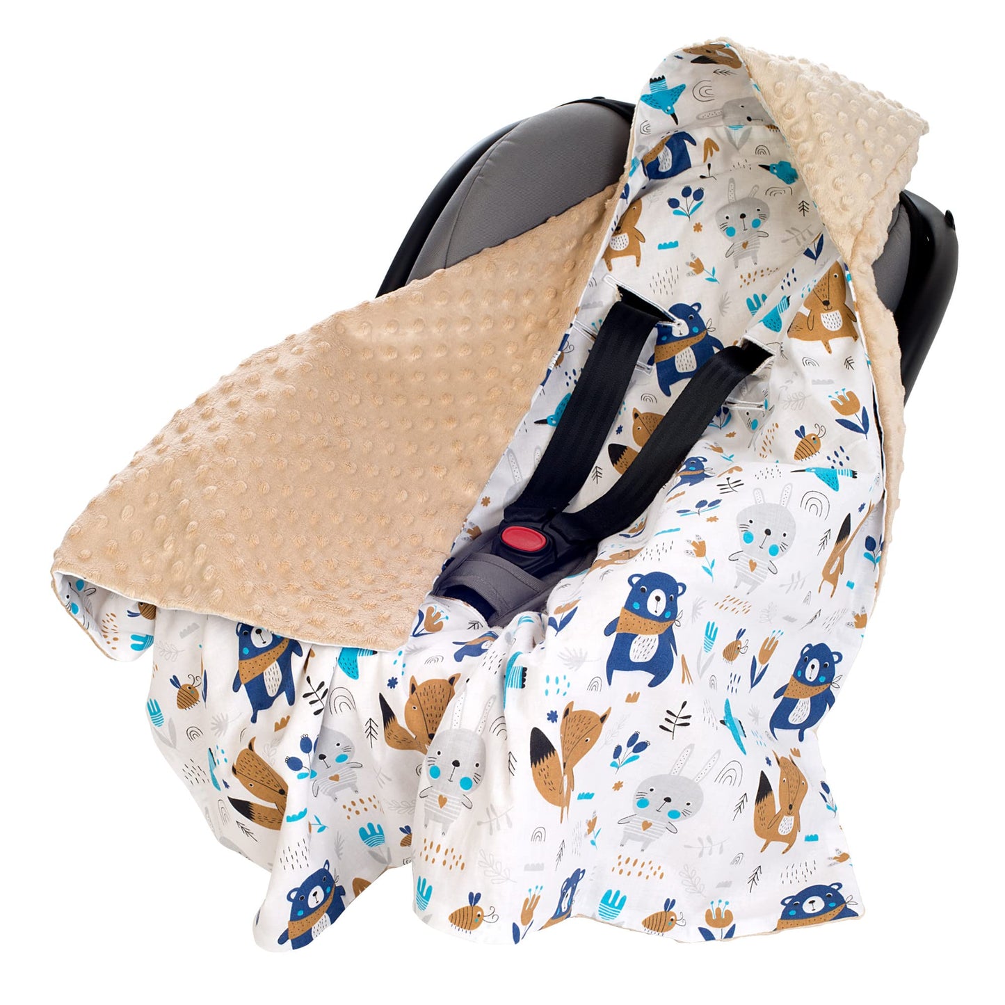Medi Partners Einschlagdecke Baby Babyschale 100% Baumwolle für Sommer 85x85cm Kinderwagen Kuscheldecke universal Baby Decke Einschlagdecken Babydecke Buggy Autositz (weiße Sterne mit grauen Minky