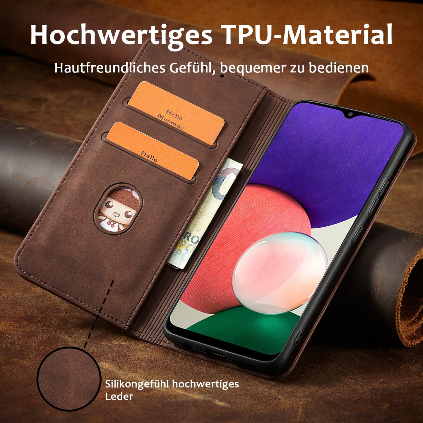 S. Dawezo Hülle für Samsung Galaxy S22 Plus, Premium Leder magnetische Handyhülle mit Ständer, Kartenfach und Brieftasche, Shock Absorbing, kompatibel mit Samsung S22 Plus-Kaffee