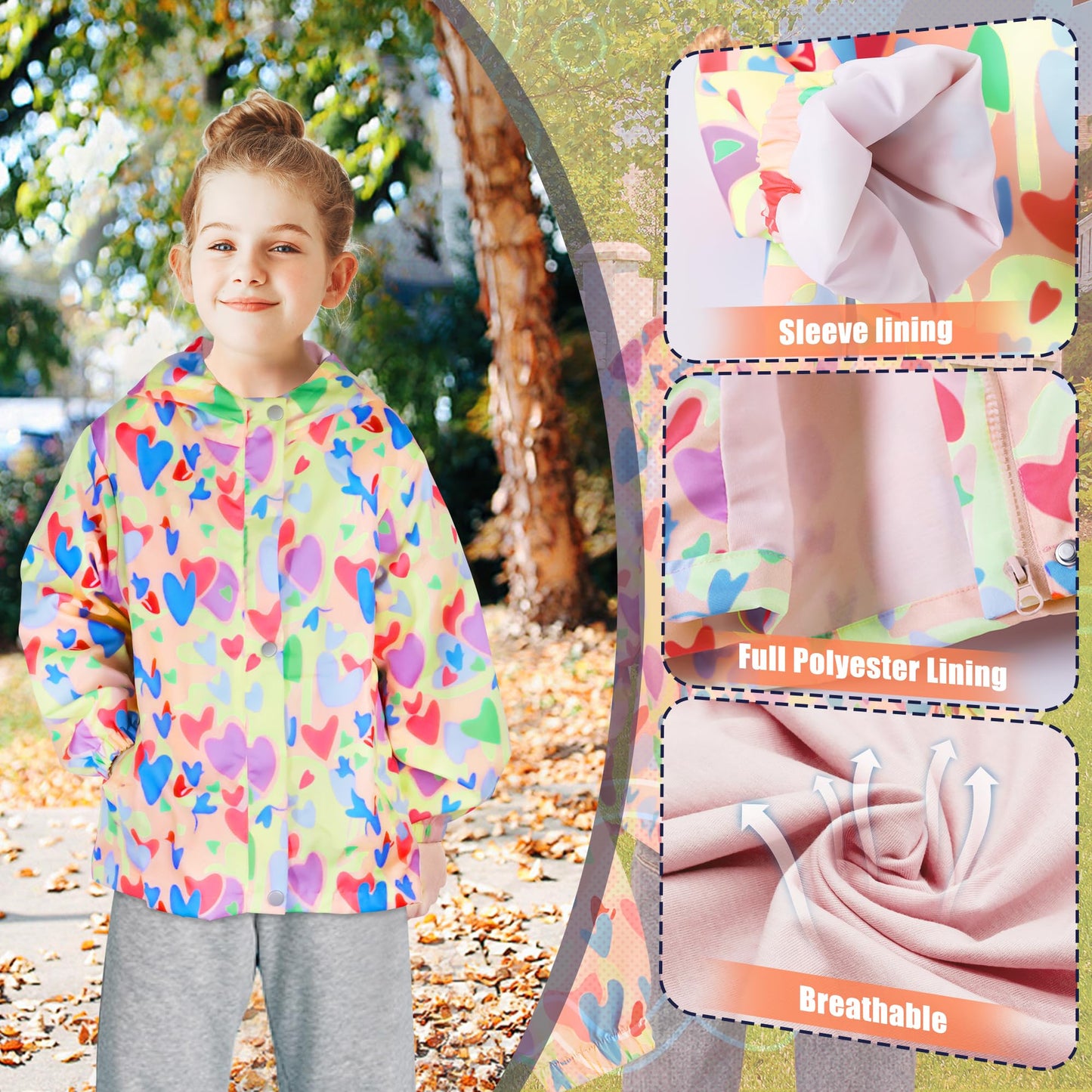JinBei Children's Waterproof Jacket Children's Hooded Coat Windproof Jackets Long Sleeve Jacket Outdoor Lightweight Zip Coat for Boys & Girls Size 98-134