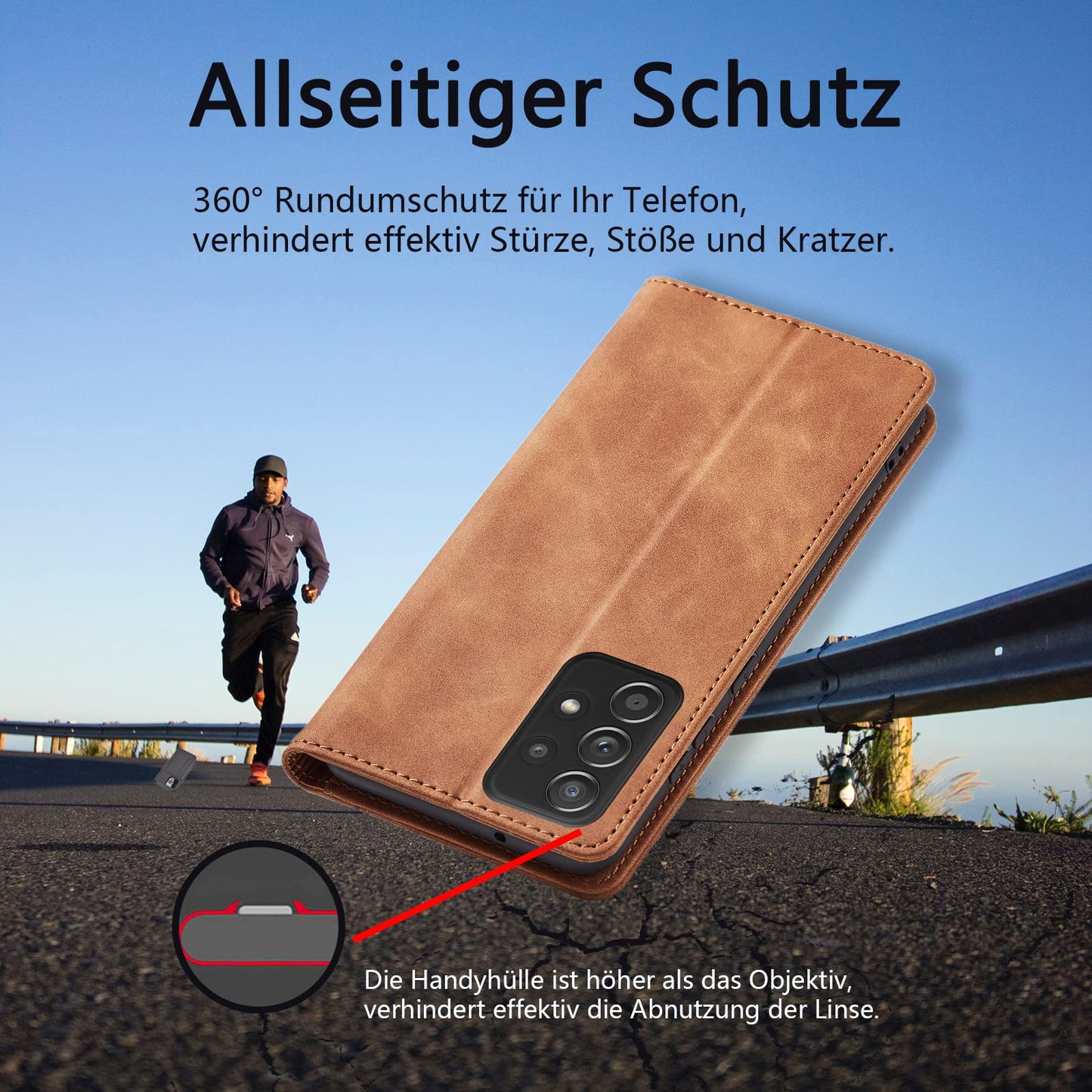 S. Dawezo Hülle für Samsung Galaxy S22 Plus, Premium Leder magnetische Handyhülle mit Ständer, Kartenfach und Brieftasche, Shock Absorbing, kompatibel mit Samsung S22 Plus-Kaffee