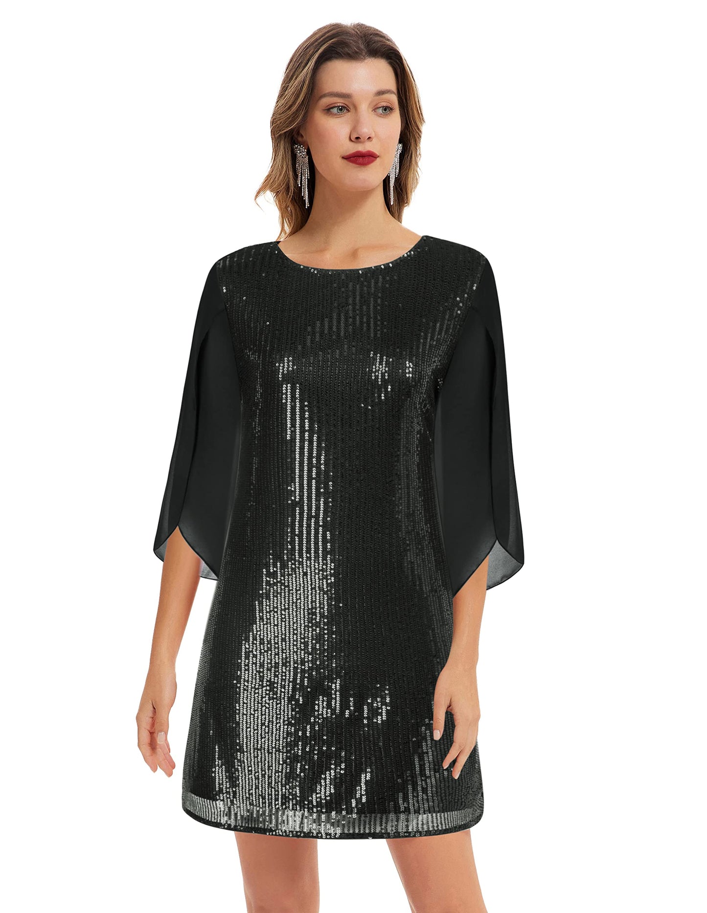 GRACE KARIN Damen Pailletten Kleid 3/4 Ärmel Party Cocktailkleid Club Glitzer Kleid Vintage MidiKleid Festlich Abendkleid