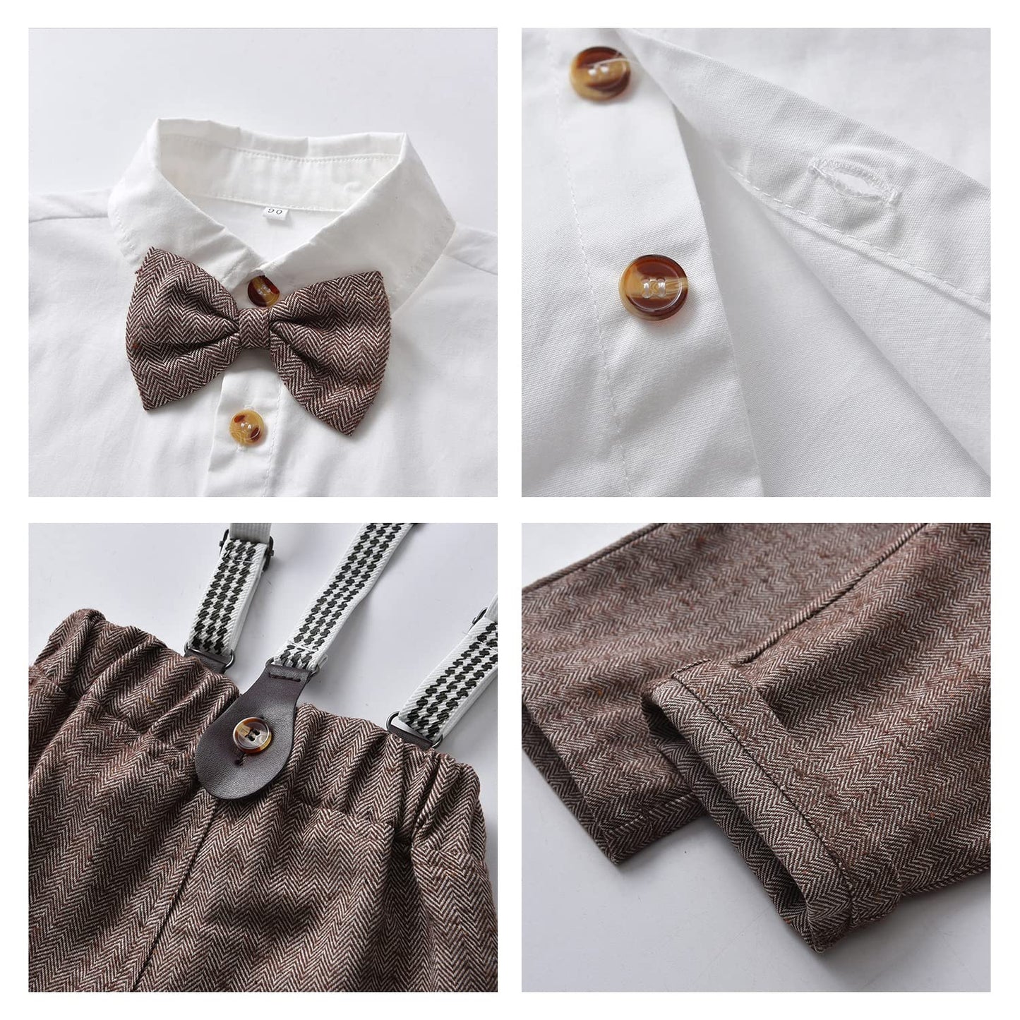 Volunboy Baby Jungen Anzug Set Bekleidung Hemd mit Fliege + Hosenträger Hosen Strampler Anzug