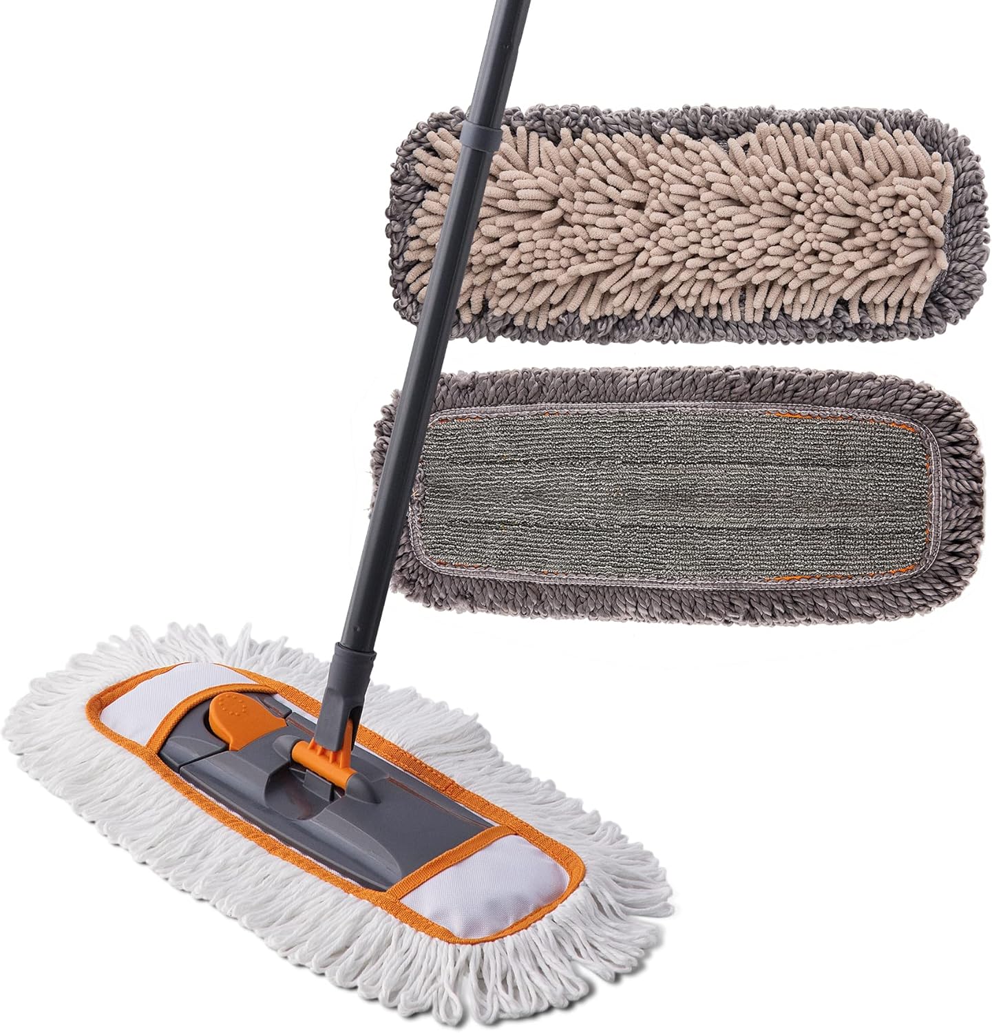 CLEANHOME Nass- & Trockenmopps für den Haushalt,Bodenwischer Set mit 3 Verschiedenen Waschbaren Mopp-Pads und Ausziehbarem langem Griff, Wischer Boden,Wischmopp for Hardwood,Marble,Tile Floor Mopping.