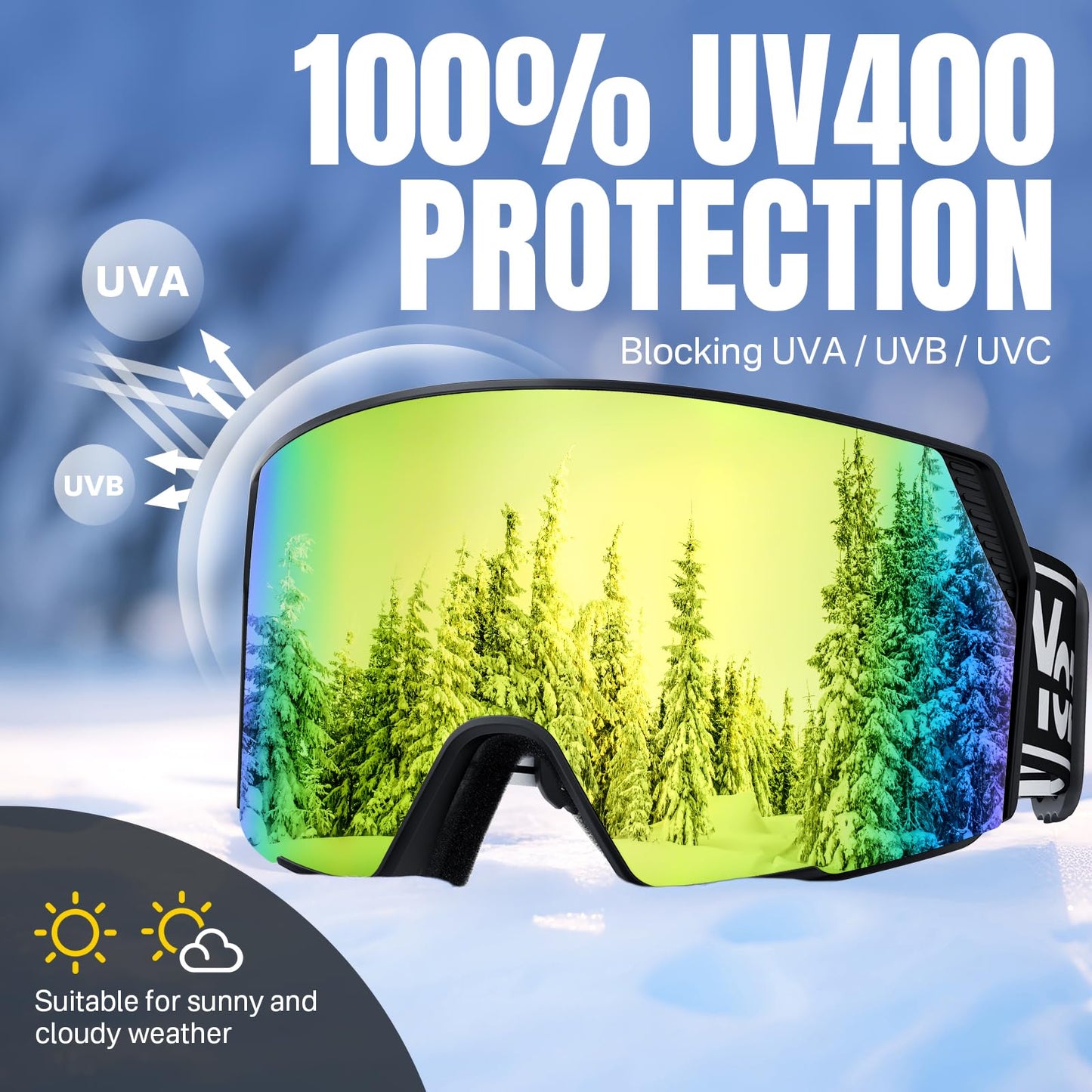 YOZISS OTG Ski Goggles for Men and Women, Magnetic Snowboard Goggles Anti-Fog & 100% UV Protection, OTG Ski Goggles Snow Goggles for Skiing & Winter Sports