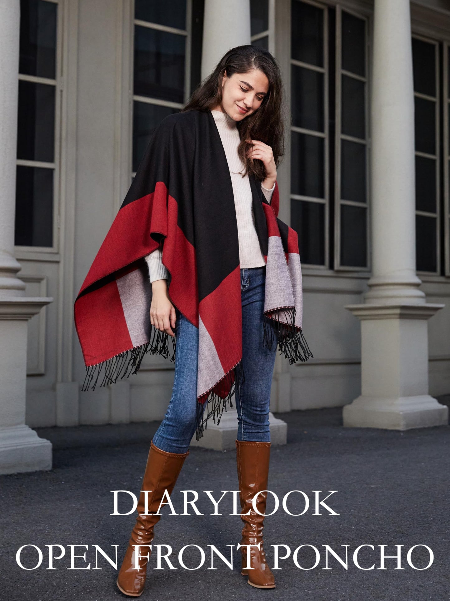DiaryLook Damen Poncho Schal Winter Cardigan Übergroße Cape Elegant Poncho Für Frauen Umhang Damen Warm Geschenk Für Mutter