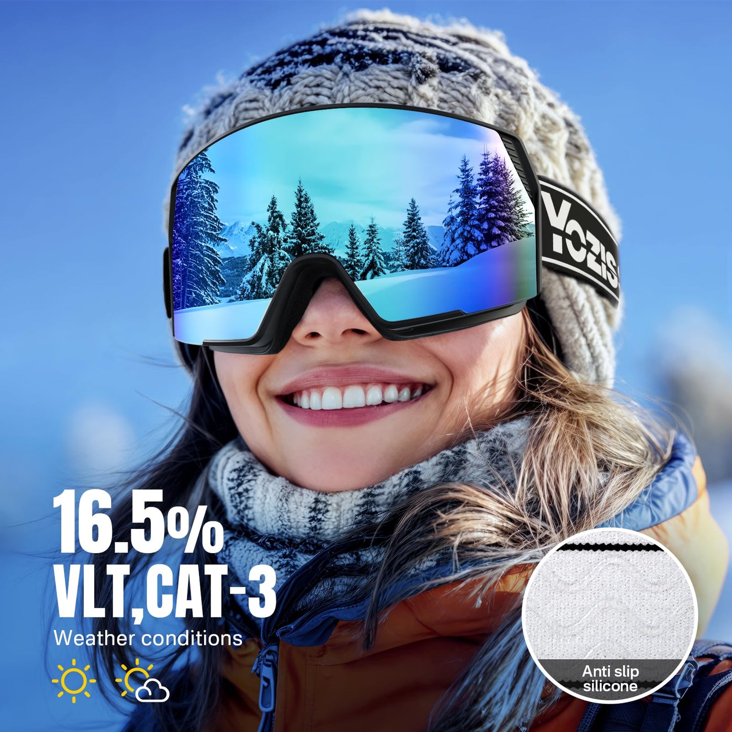 YOZISS OTG Ski Goggles for Men and Women, Magnetic Snowboard Goggles Anti-Fog & 100% UV Protection, OTG Ski Goggles Snow Goggles for Skiing & Winter Sports