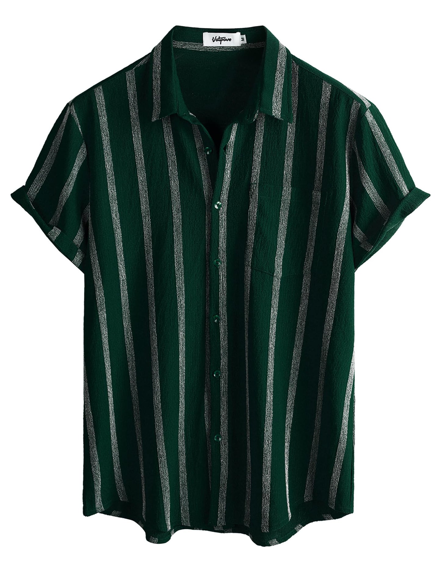 VATPAVE Herren Sommer Gestreifte Hemden Button Down Kurzarm Vintage Strand Hawaii Hemden mit Tasche