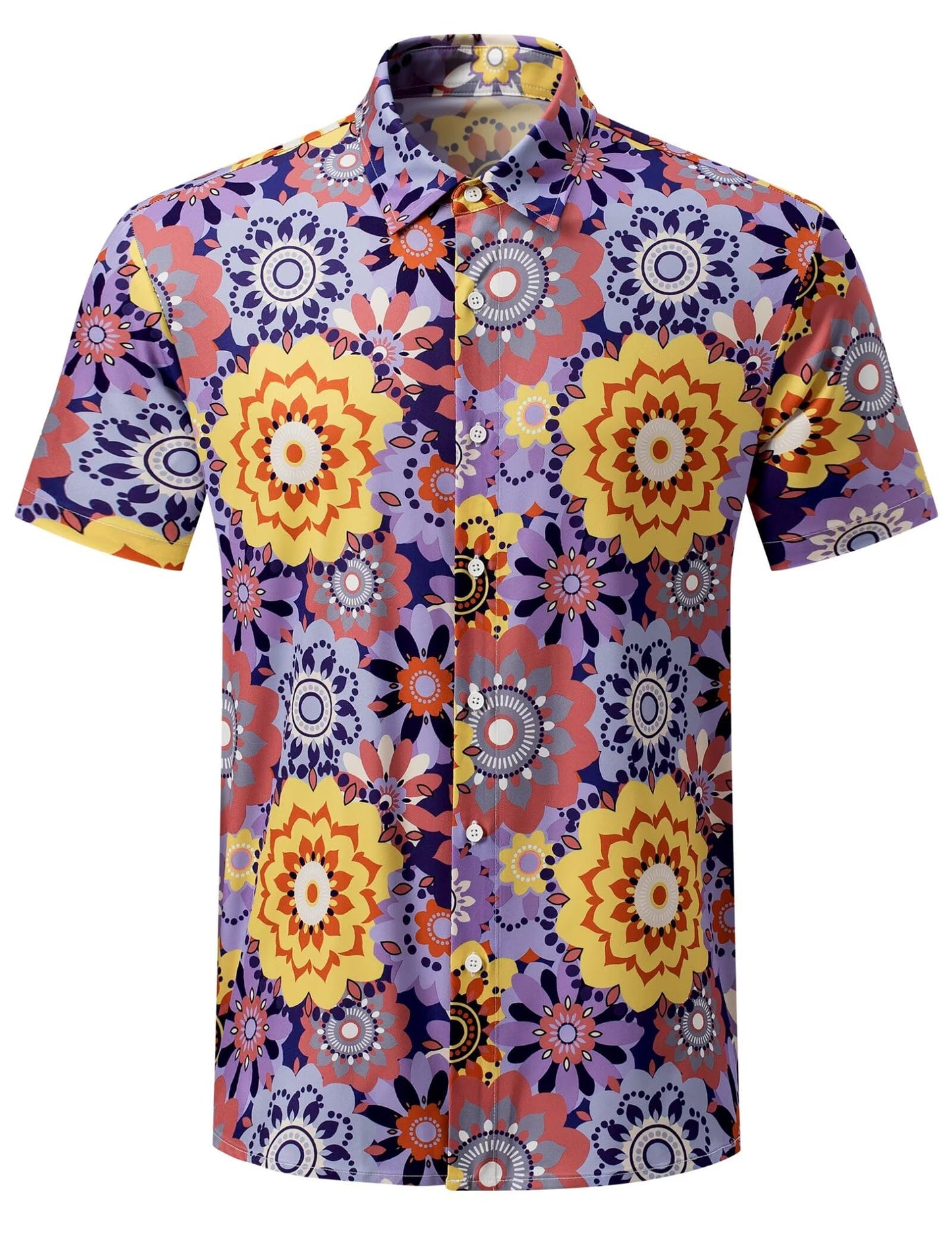 Meilicloth Hawaiihemd Herren Hippie Hemd Kurzarm Sommer 70er Jahre Hemden Blumen Floral Freizeithemd Kurz Party Disco Paisley Urlaub Strand Hawaii Shirt Faltenfrei Regular Fit