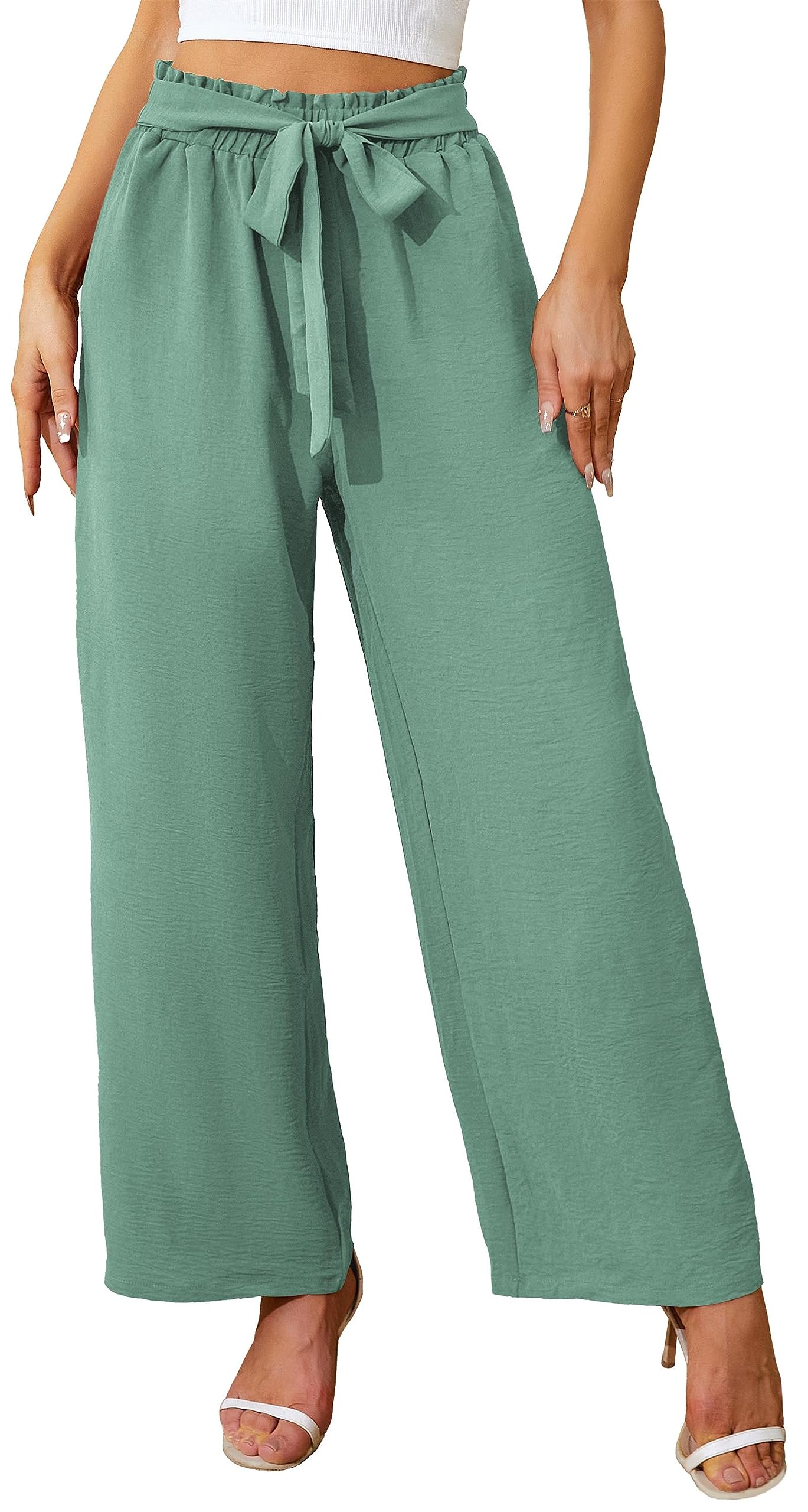 Actcat Damen Hose mit weitem Bein Leicht und Elegant Elastischer Bund Sommerhose mit Taschen für Legere Arbeit Geeignet