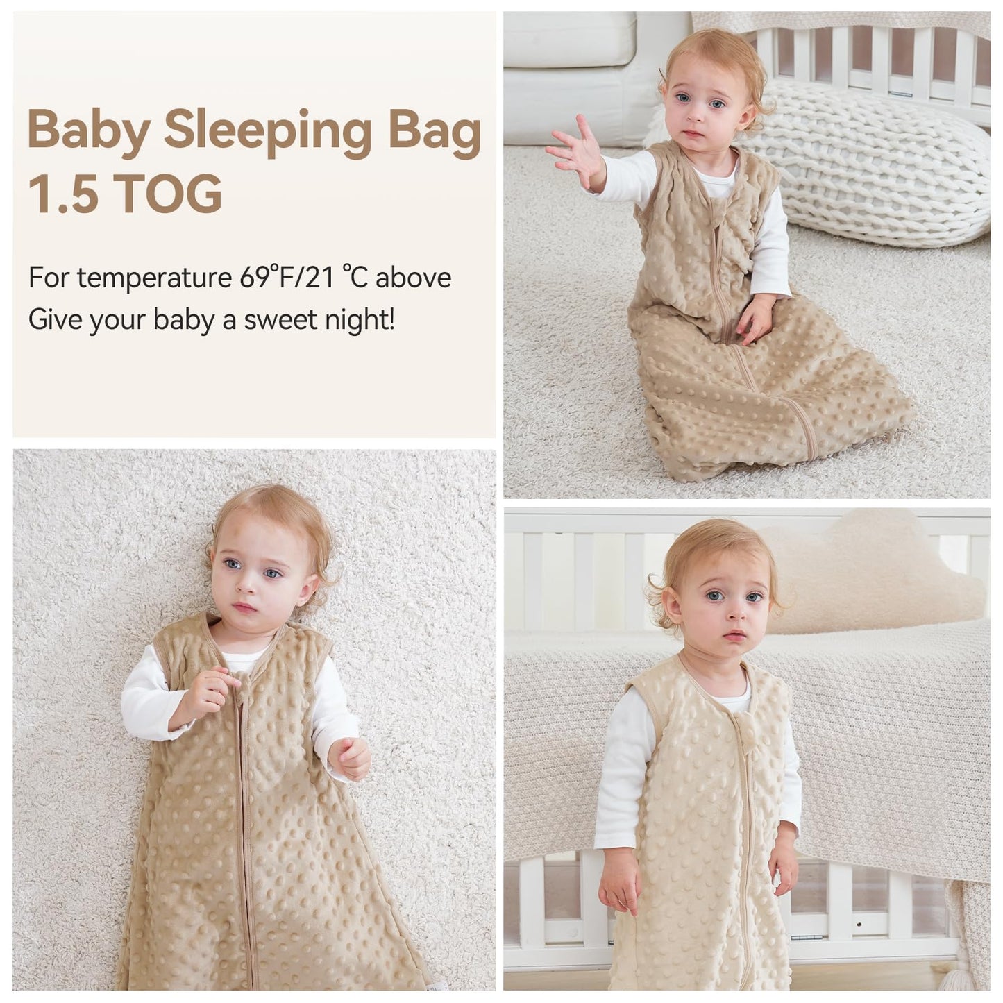 Unnivoll Schlafsack Baby 1.5 Tog Babyschlafsack 0-6 Monate 2er Pack Schlafsack Winter Herbst 67 cm für Jungen Mädchen Neugeborene Kaffee