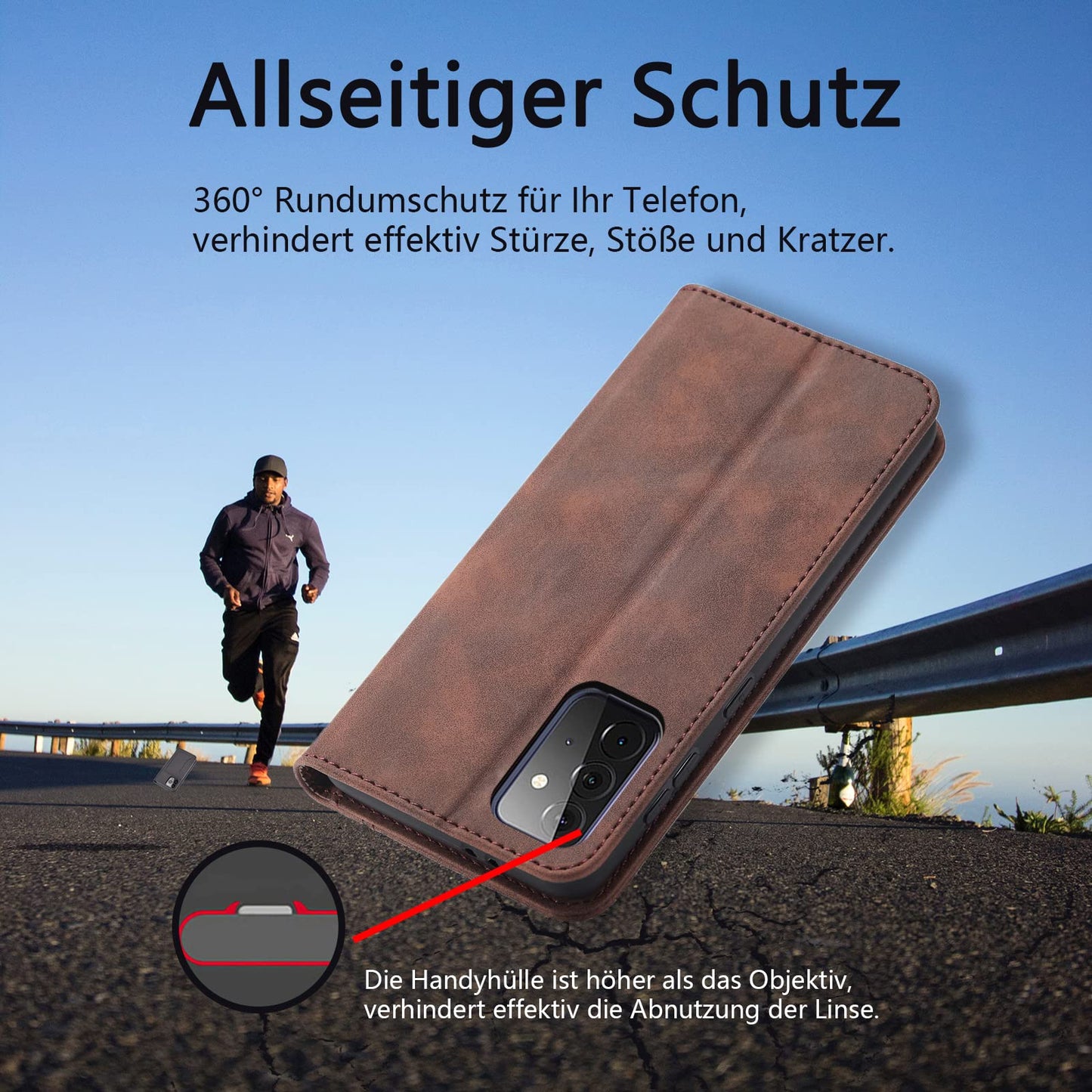 S. Dawezo Hülle für Samsung Galaxy S22 Plus, Premium Leder magnetische Handyhülle mit Ständer, Kartenfach und Brieftasche, Shock Absorbing, kompatibel mit Samsung S22 Plus-Kaffee
