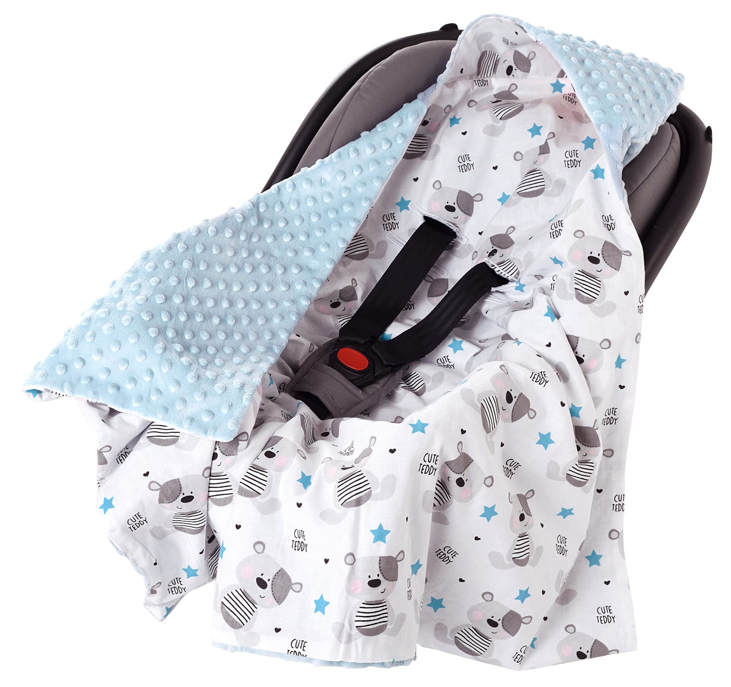 Medi Partners Einschlagdecke Baby Babyschale 100% Baumwolle für Sommer 85x85cm Kinderwagen Kuscheldecke universal Baby Decke Einschlagdecken Babydecke Buggy Autositz (weiße Sterne mit grauen Minky