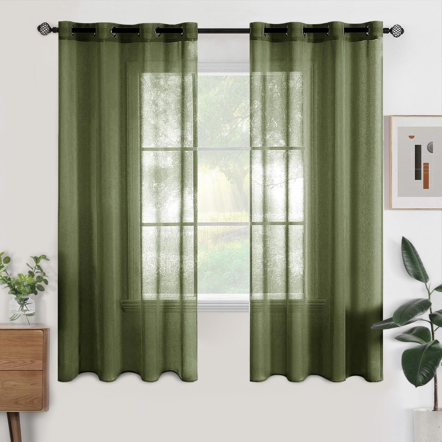 Woaboy Voile Curtains, Short Curtains, Transparent Living Room with Eyelets, Store Curtains for the Bedroom, Eyelet Curtain, Panel Curtain, Loop Curtains, Modern, Set of 2, 140 x 145 cm (W x H), Beige