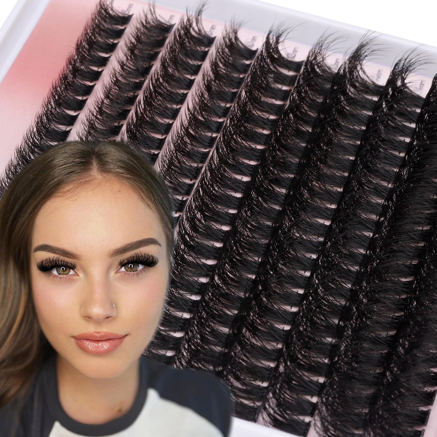 Wimpern Extensions Set Künstliche Wimpern Natürliche DIY Wimpernverlängerung Cluster Wimpern 16MM Individuelle Lashes Kit 40D Nerz Wimpern Fluffy mit Lash Bond und Seal Lash Tweezers