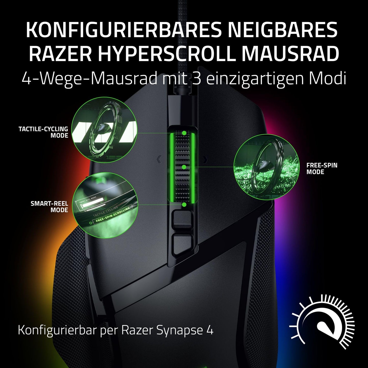 Razer Basilisk V3 - Kabelgebundene, anpassbare Gaming Maus mit Chroma RGB für PC/Mac (10+1 programmierbare Tasten, neigbares HyperScroll Mausrad, ergonomisches Design) Schwarz