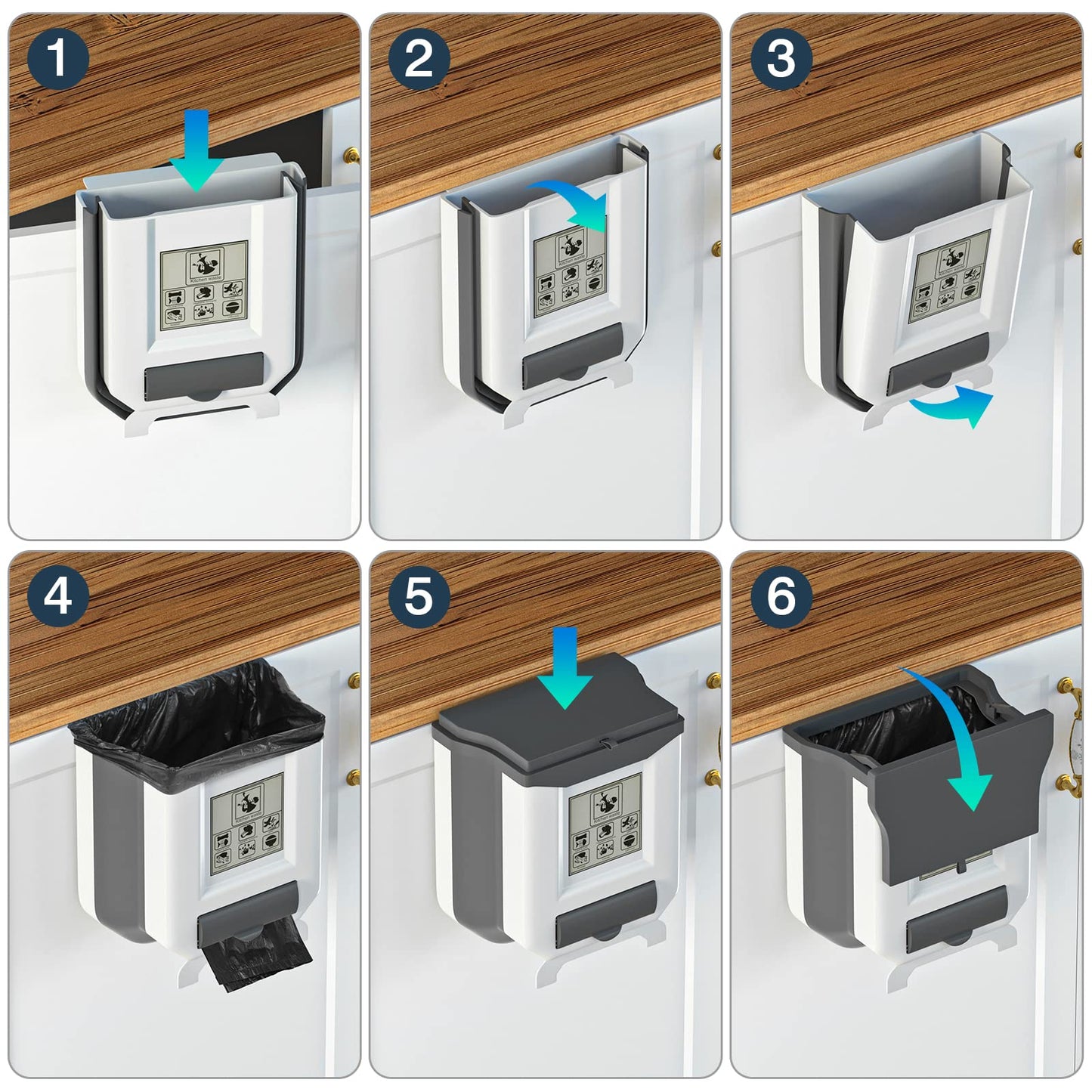 Gintan faltbarer hängender mülleimer mit Deckel küche camping, Faltbare Mülleimer Küche Abfalleimer Aufhängbarenzum Küchenabfalleimer für küche/camping/Auto/Bad/Büro/Schlafzimmer