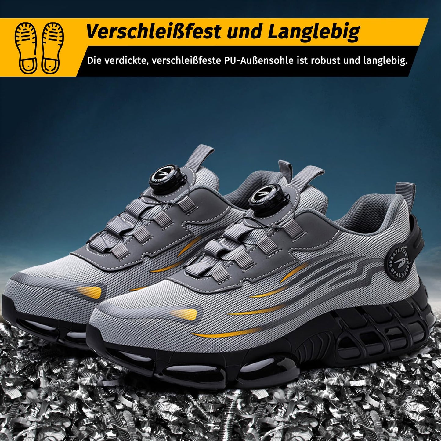 FOGOIN Sicherheitsschuhe Herren S3 Explorer 3.0 Sportliche Arbeitsschuhe Leicht Trends Drehknopf Anti-Smash und Anti-Punktur Arbeit Versicherung Schuhe Unisex