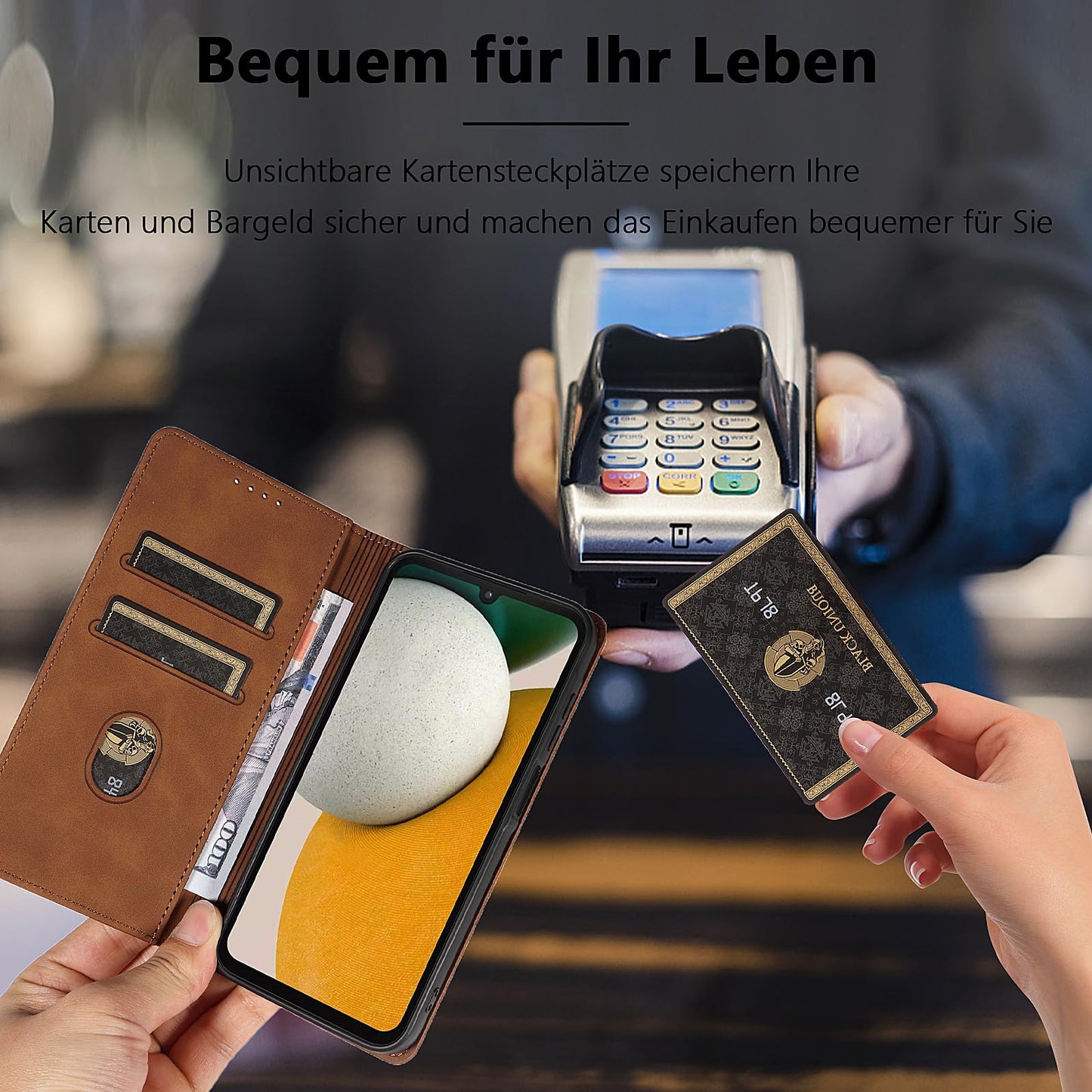 S. Dawezo Hülle für Samsung Galaxy S22 Plus, Premium Leder magnetische Handyhülle mit Ständer, Kartenfach und Brieftasche, Shock Absorbing, kompatibel mit Samsung S22 Plus-Kaffee