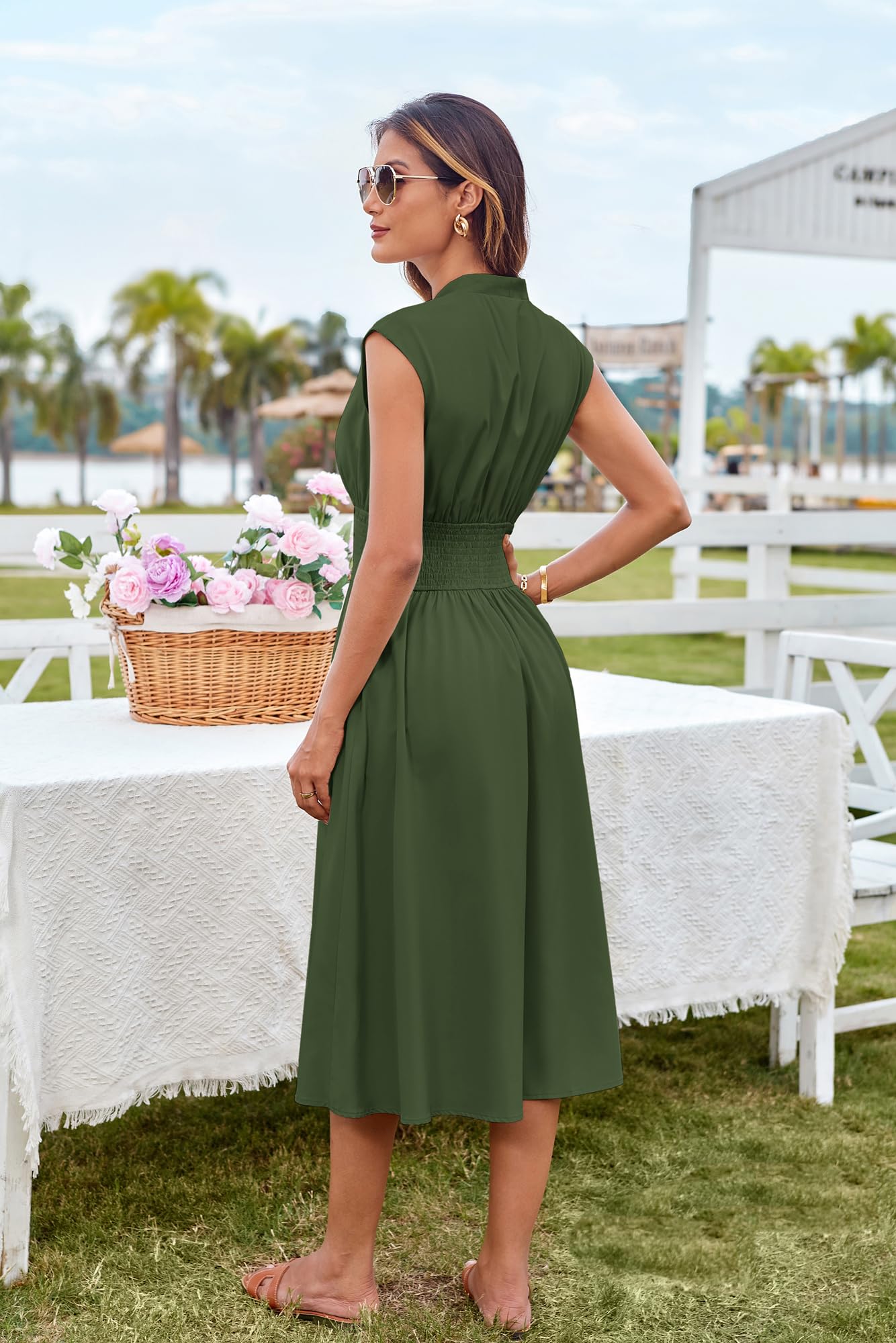 GRACE KARIN Damenkleid mit Reißverschluss vorne V-Ausschnitt A-Linie Cocktail Midi Party Hochzeitskleid mit Tasche