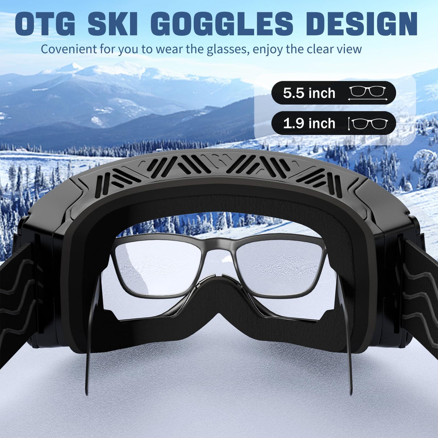 COOLOO Ski Goggles Men Women Teenagers Magnetic OTG Frameless Anti-Fog Protection with 100% UV Protection
