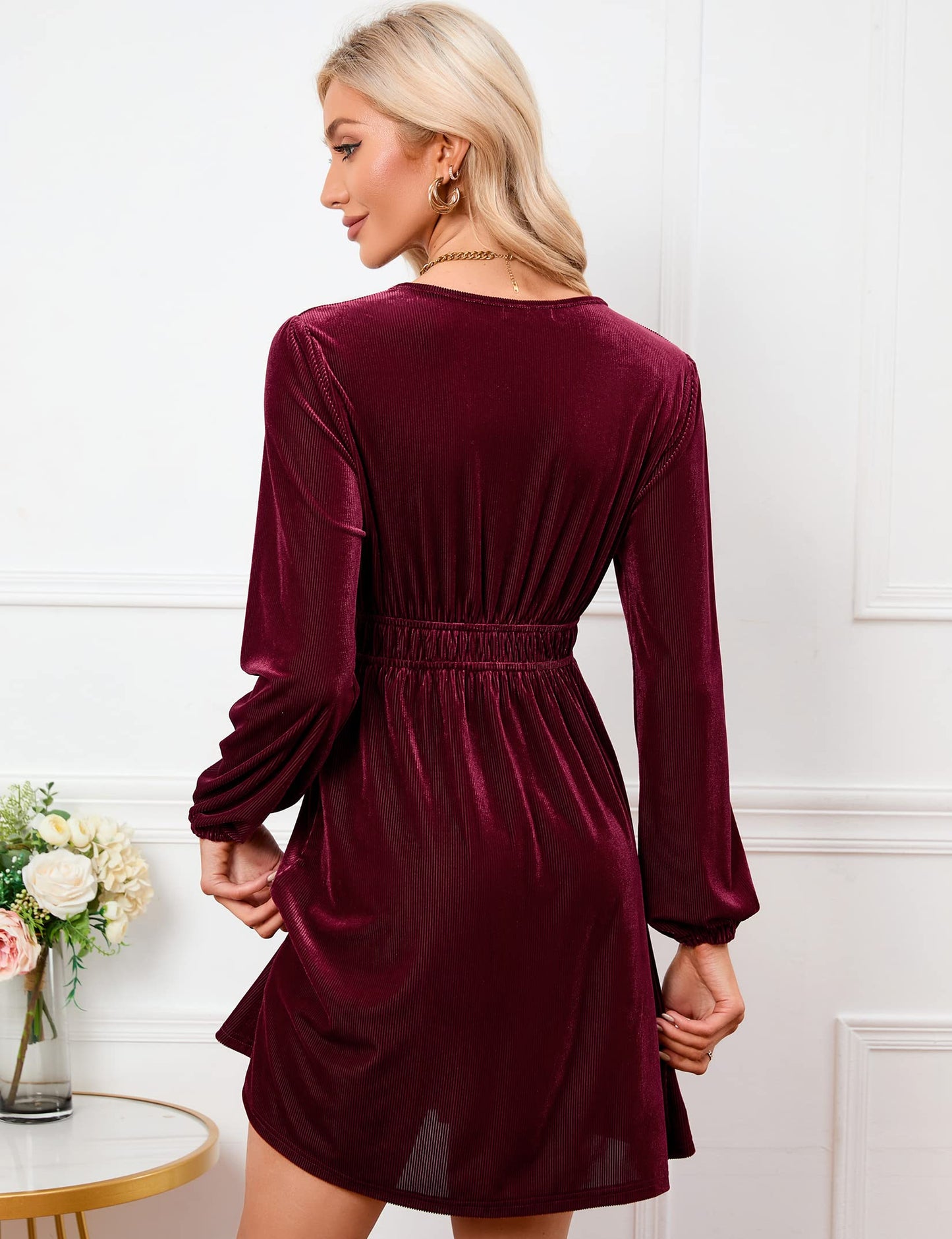 KOJOOIN Damen Samtkleid Causal Velvet Retro Kleid Elegant Abendkleid Sexy V Ausschnitt Partykleid Cocktailkleid Winterkleid(MEHRWEG-Verpackung)