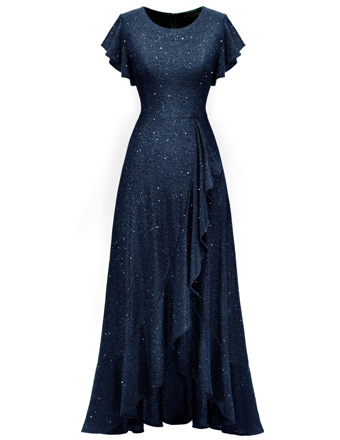 Berylove Damen Abendkleid Lang Glitzer Ballkleid mit Rüschen Saum Kleid Festliche Kleider für Hochzeit Partykleid