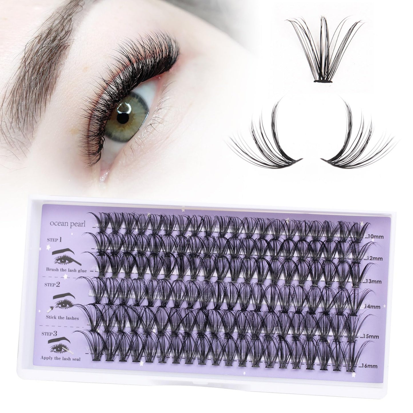Wimpern Extensions 120 Büschel DIY Lash Extension Set Einzelne Wimpern mit Wimpernkleber und Pinzette für Anfänger Wimpernverlängerung zu Hause Individual Lashes 10-16mm C/D Curl - OP01