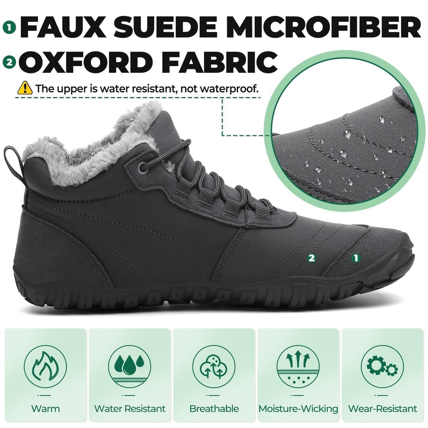 SAGUARO Winter Barfußschuhe Warm Gefüttert Winterschuhe für Damen Herren,EU Gr.36-48