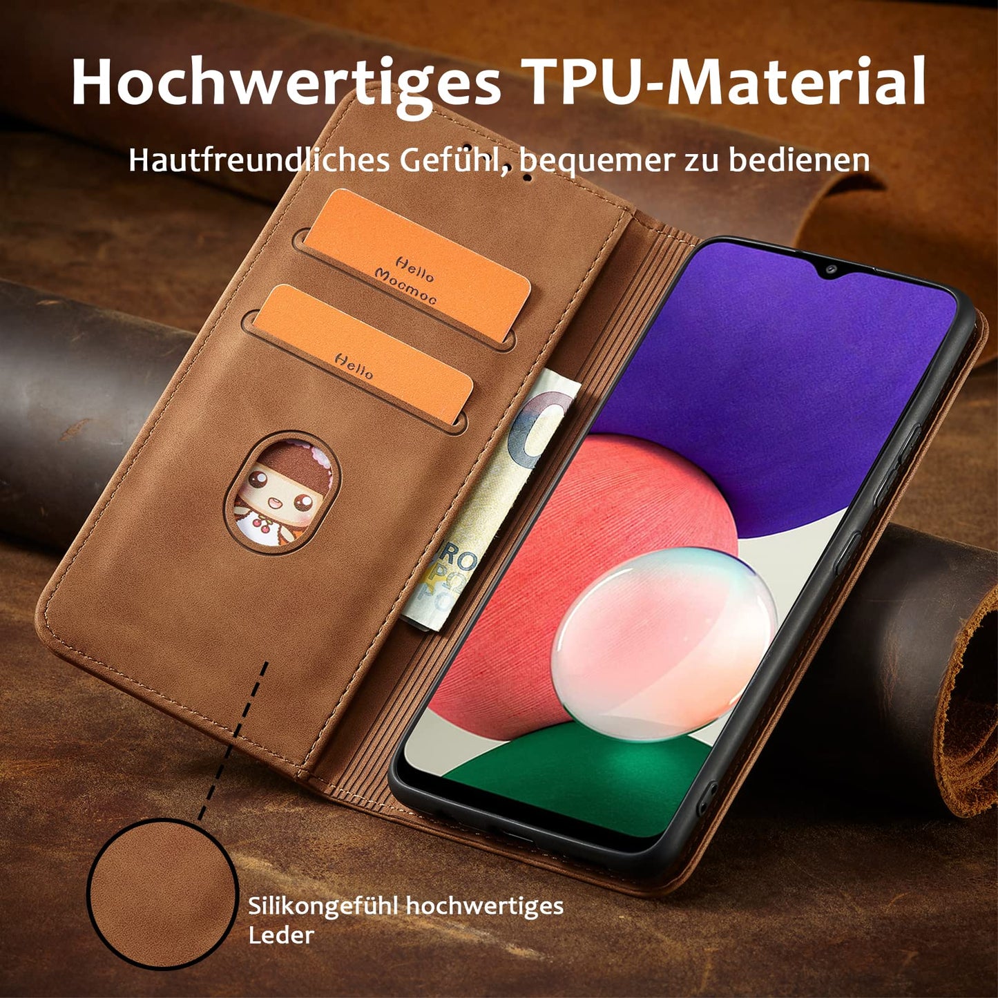 S. Dawezo Hülle für Samsung Galaxy S22 Plus, Premium Leder magnetische Handyhülle mit Ständer, Kartenfach und Brieftasche, Shock Absorbing, kompatibel mit Samsung S22 Plus-Kaffee